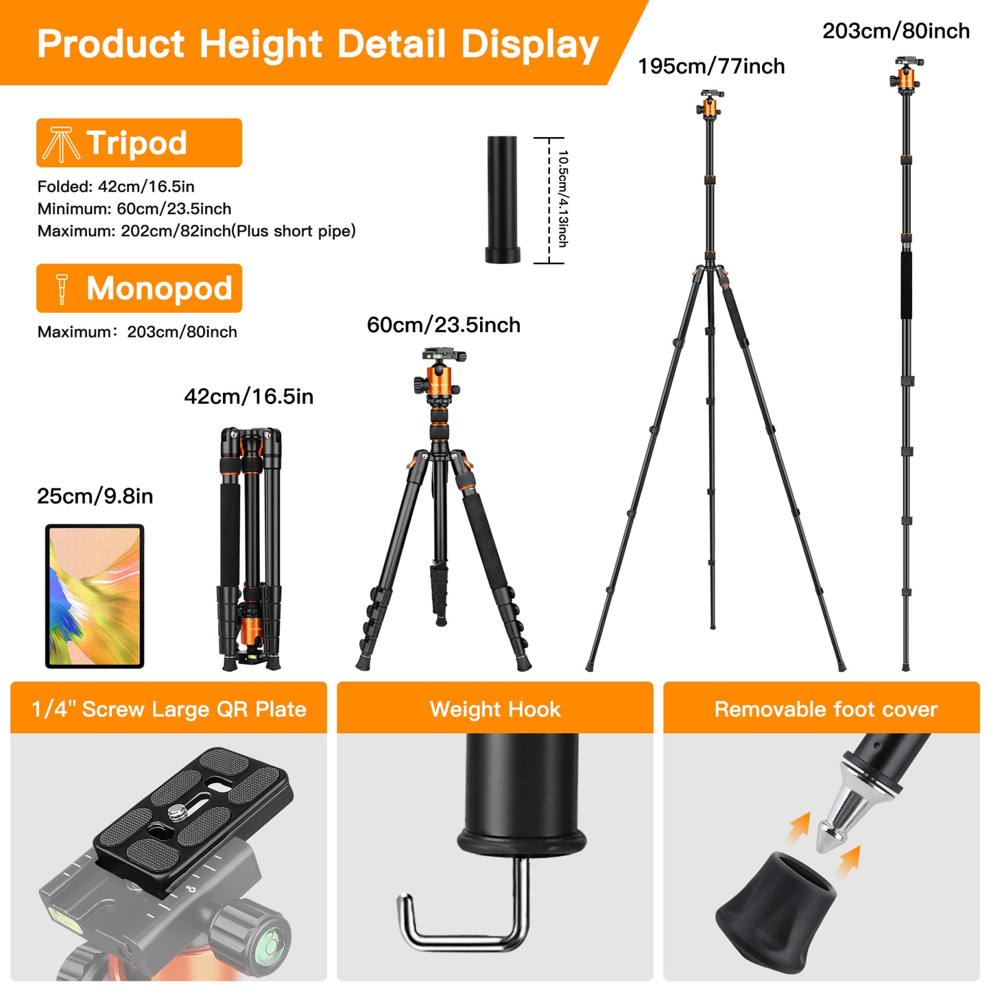 82" Tall Camera Tripod Heavy Duty, Victiv Aluminum DSLR Tripod Monopod for Photography Travel, Professional Camera Stand for Spotting Scope Telescope Binocular（US）