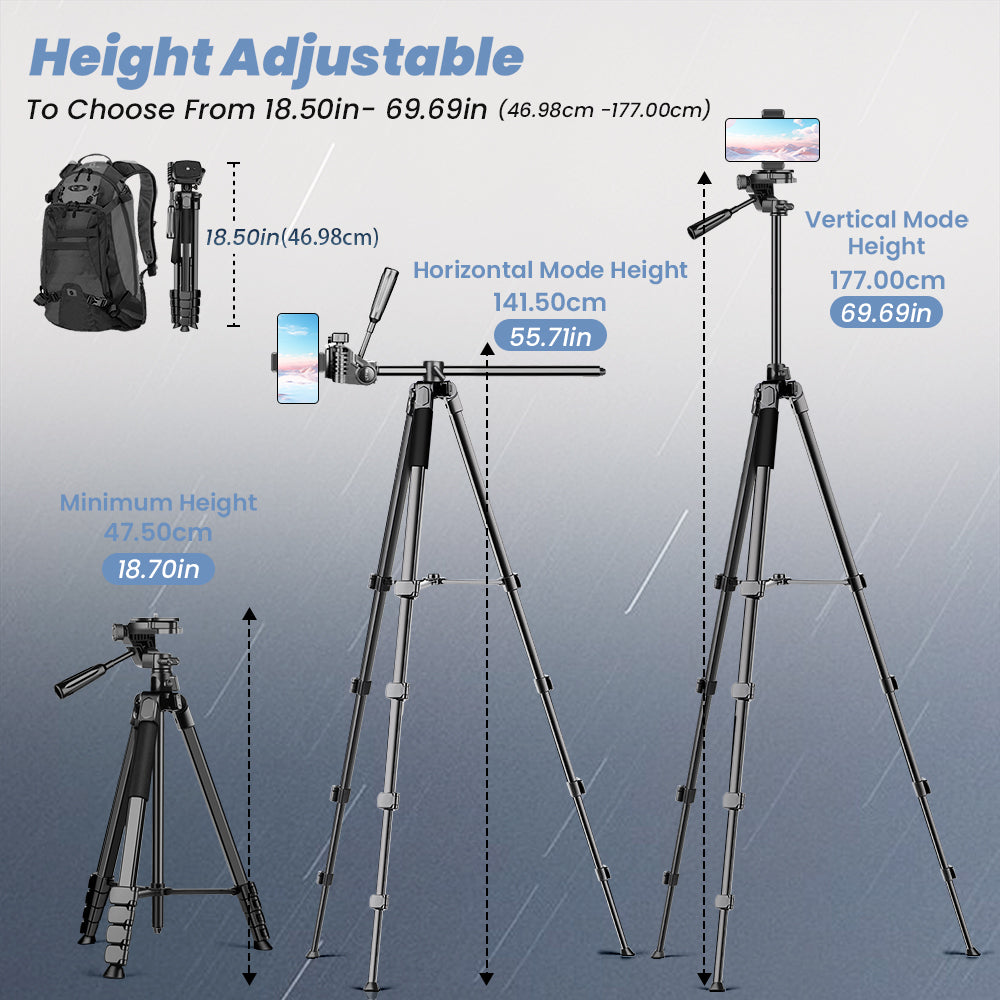 Victiv 70'' Tripod Stand for Phone, Aluminium Tripod Mobile Holder, Lightweight Mobile Stand Video Shoot with Bag, Compatible with iPhone Samsung Galaxy Xiaomi Vivo Canon(IN)