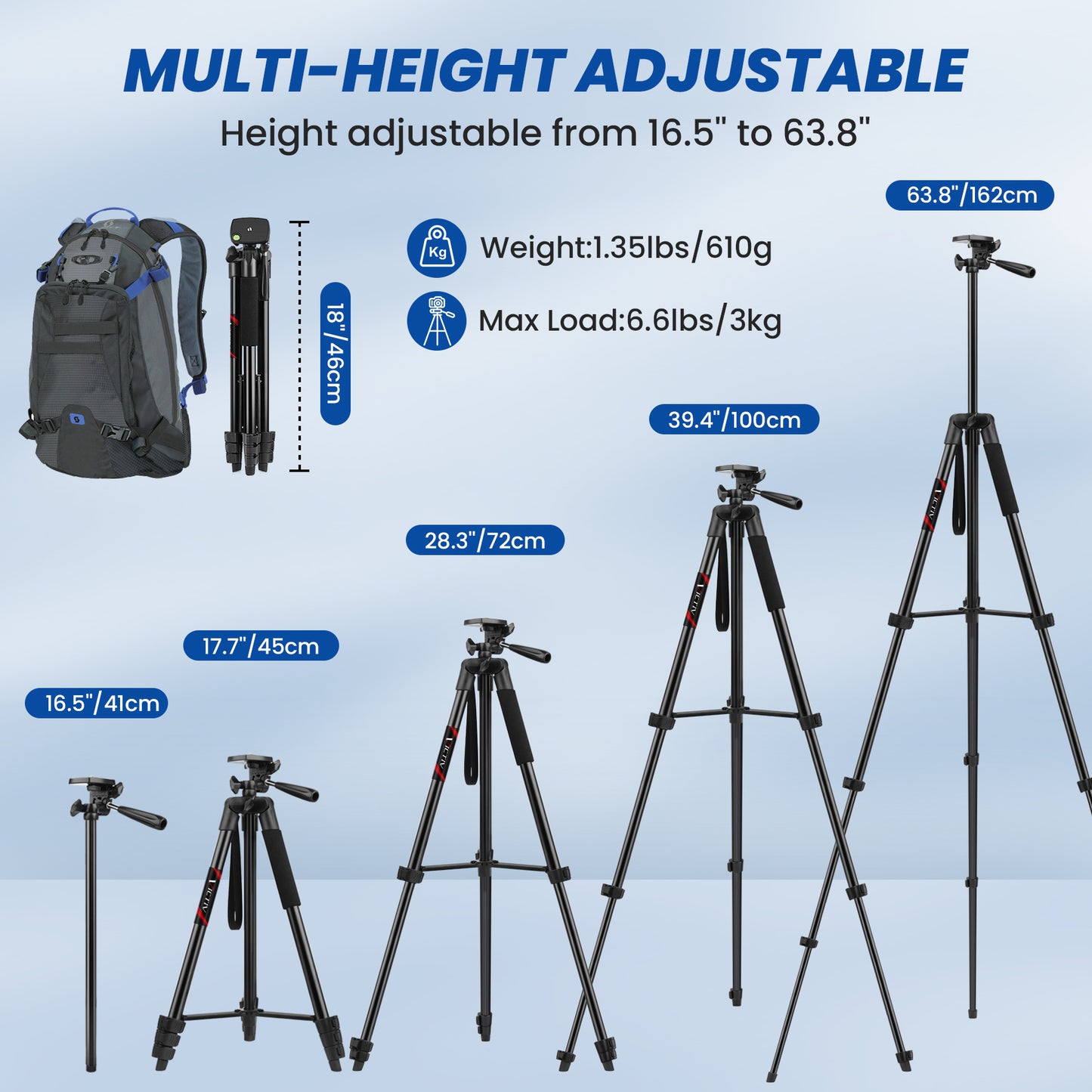 Victiv 64'' Tripod for iPhone, Phone Tripods with Remote and Mobile Phone Stand for Filming, Aluminum Lightweight Travel Tripod for Samsung Smartphone/DSLR/Camera, Portable Extendable Camera Stand(EU)