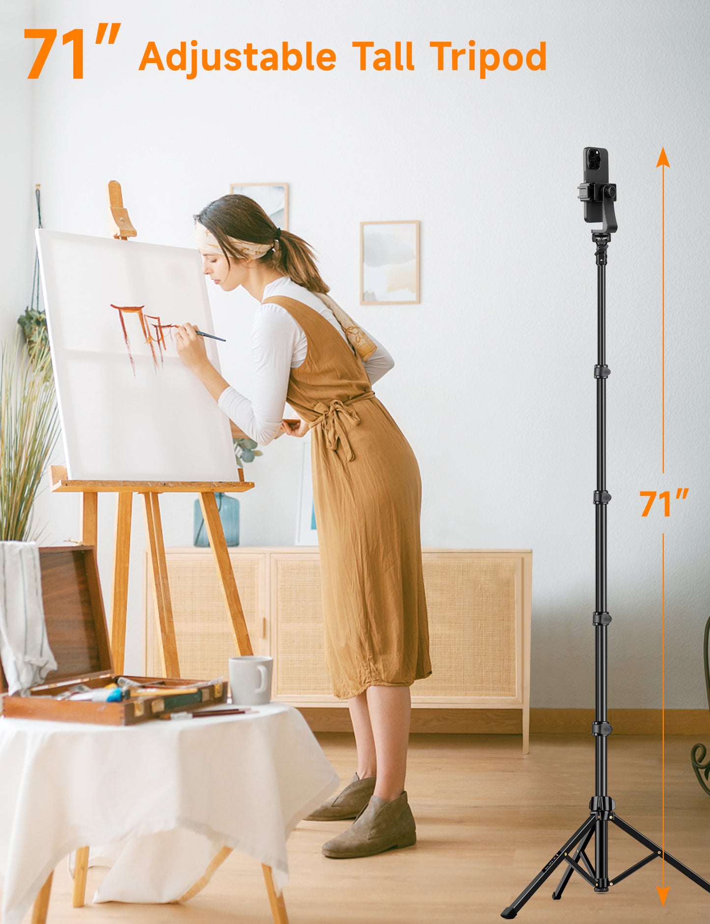 Phone Tripod, 71" Portable Cellphone Tripod Stand with Remote & Phone Holder, Camera Stand for iPhone, Compatible with Camera iPhone/Android Smartphone/Gopro(US))