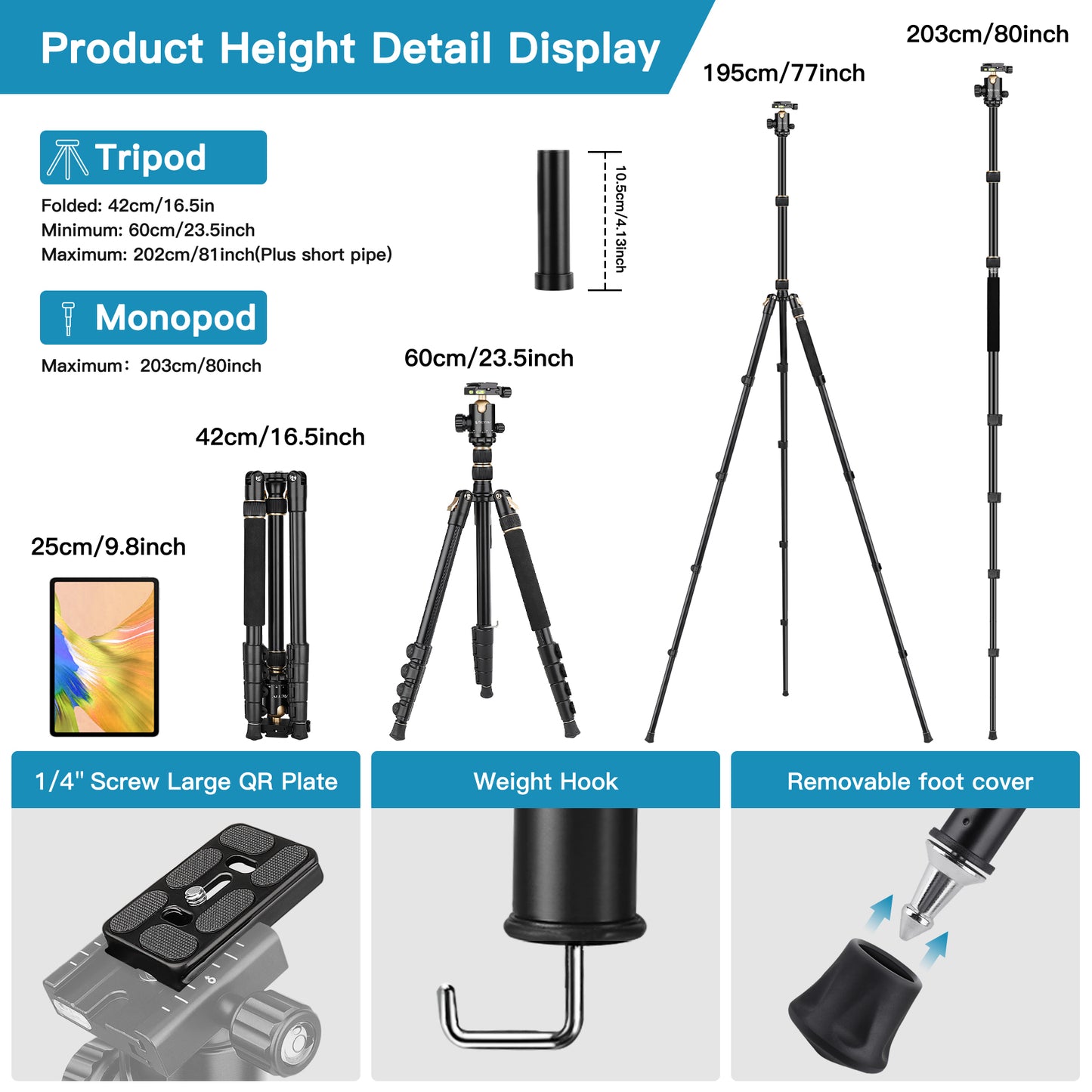 Professional DSLR Tripod for Photography - Tall, Lightweight & Heavy Duty - Spotting Scopes, Telescope & Binoculars - Compact Complete Tripod Unit （US）
