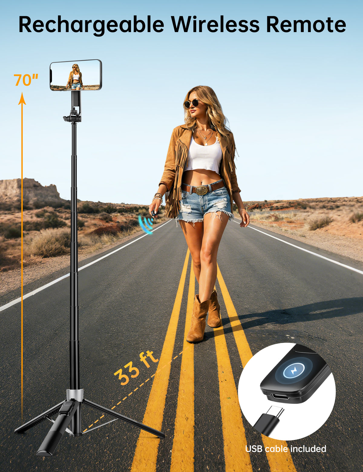 Magnetic Phone Tripod, 70" Selfie Stick Tripod for iPhone Magsafe with Rechargeable Remote & 2 in 1 Magnetic Holder, Portable Cellphone Stand for Recording Travel, Compatible with iPhone and Android-P67