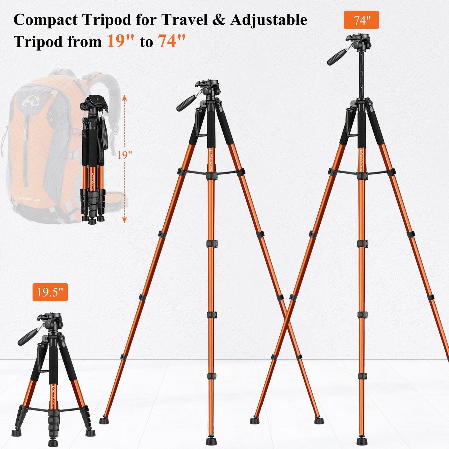 Victiv Tripod 74-Camera-Tripod for Cell Phone, Aluminum Professional Heavy Duty Camera Tripod Stand, Tripod for Camera DSLR SLR with Carry Bag, Compatible with Canon Nikon iPhone(US)