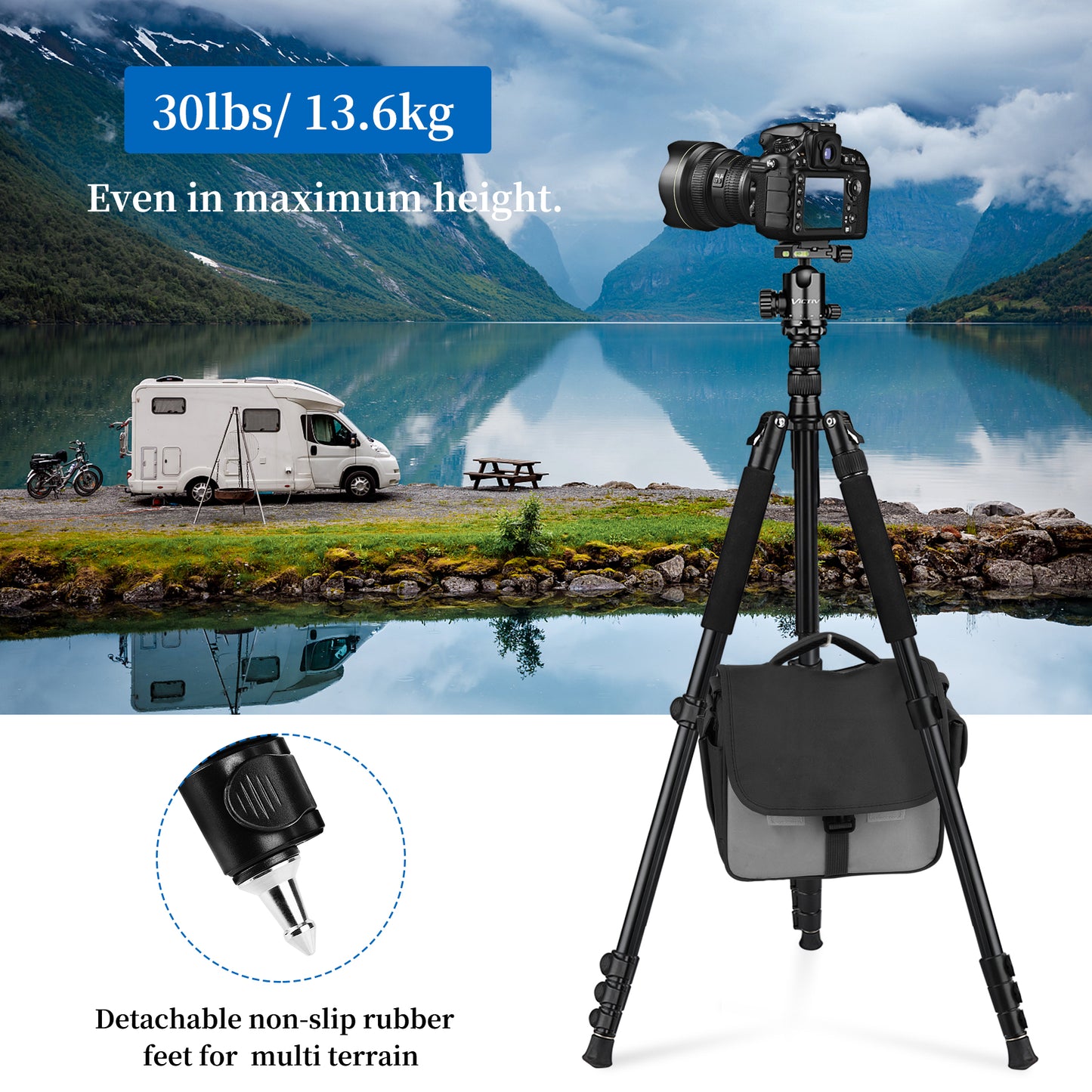 VICTIV 78" Tripod for Camera, Tall DSLR Tripod & Monopods, Professional Heavy Duty Tripod for Spotting Scopes, Binocular, Aluminum Camera Tripods Stand, Compatible with Canon Nikon Sony (BLACK US))