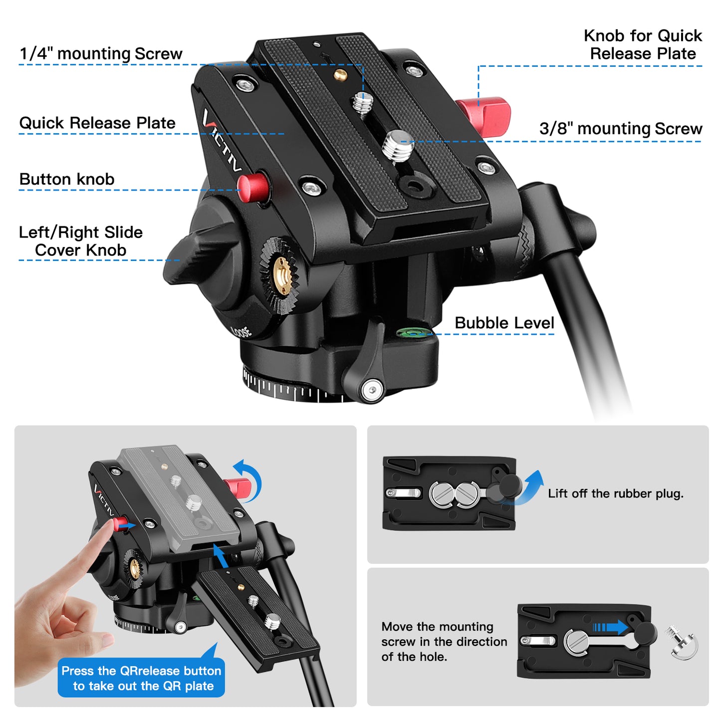 Victiv Camera Tripod, 72" Video Tripod with Fluid Head, Aluminum Heavy Duty Tripod with Carry Bag, Professional Camera Tripods & Monopods, Compatible with Canon, Sony, DSLR, Camcorder(US