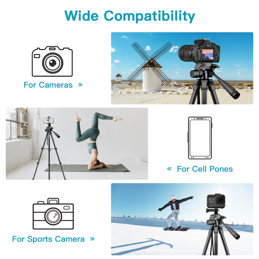 Victiv New Camera Phone Tripod, 67.7"/172cm Portable Aluminum Phone Tripod Stand with Detachable 3-Way Head for DSLR Canon Nikon Sony Action Camera with Phone Holder and Remote