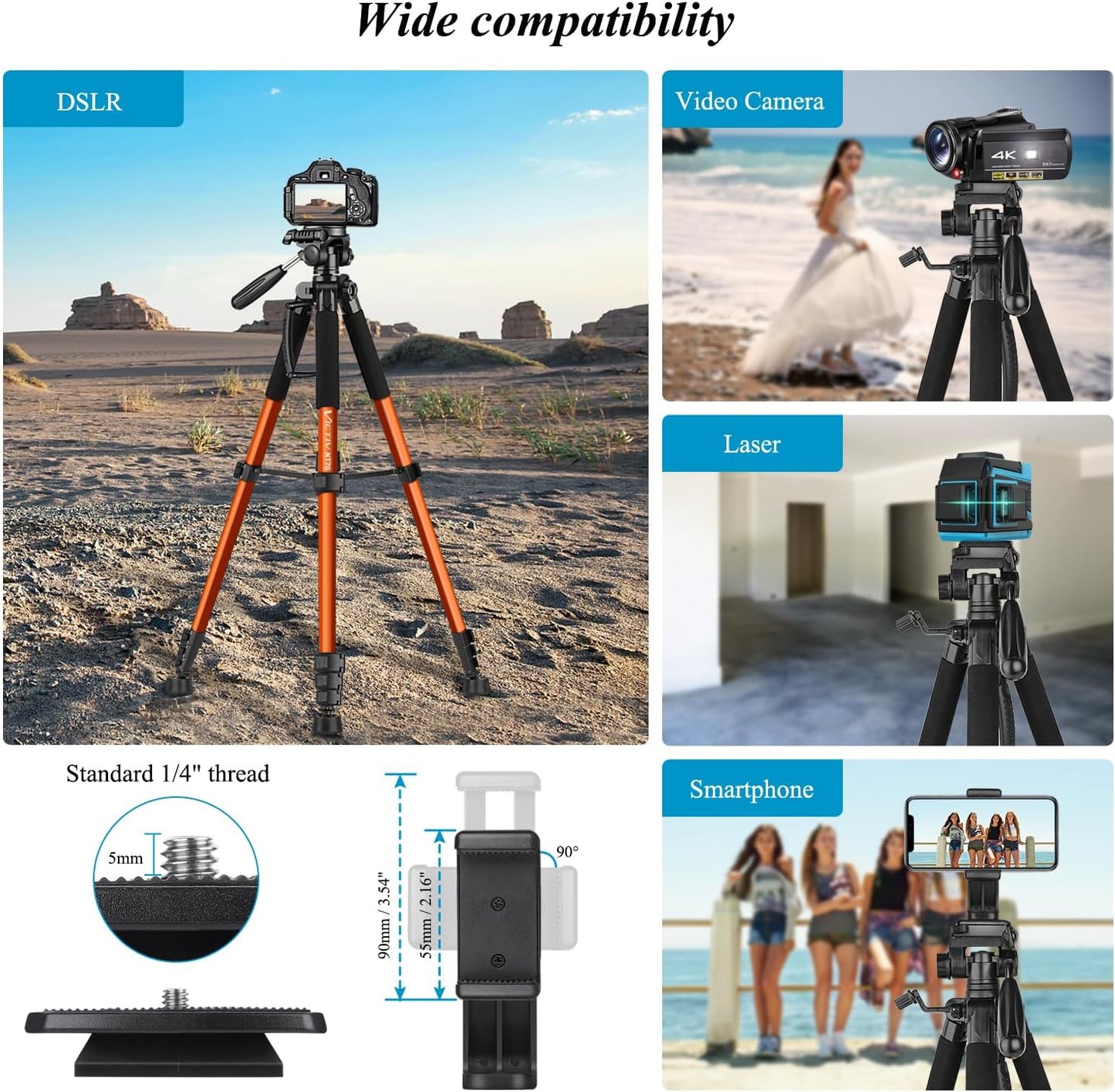 Victiv 182 cm Aluminium Camera Tripod, Lightweight and Compact Travel Tripod for DSLR with 3-Way Swivel, 360° Panoramic Ball Head and Phone Holder, Can Be Used for YouTube, Vlog and Video Conferencing(EU)