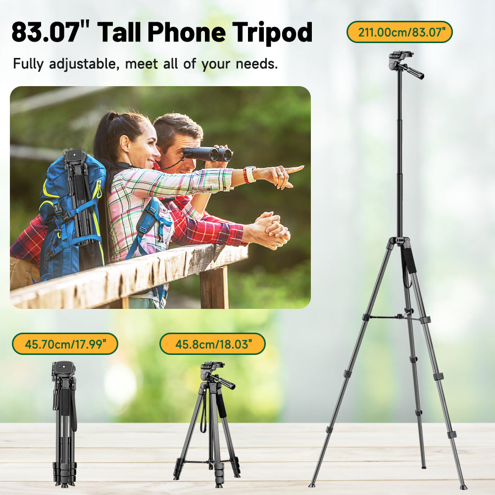 Victiv 83'' Aluminum Tripod Mobile Holder, 2-in-1 Lightweight Tripod Stand for Phone and Camera with Detachable Center Column as Selfie Stick, Ideal for Cooking, Overhead Shots and Live Streaming