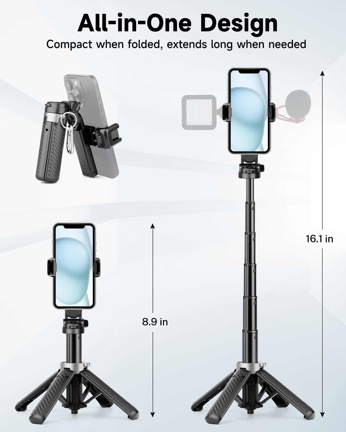 Victiv Mini Selfie Stick Tripod for iPhone, Desktop Phone Tripod Stand for Filming 3-in-1 with Remote, Portable Smartphone Selfie Stick for Travel/Content Creation/Vlog, Compatible with iPhone&Android(EU)