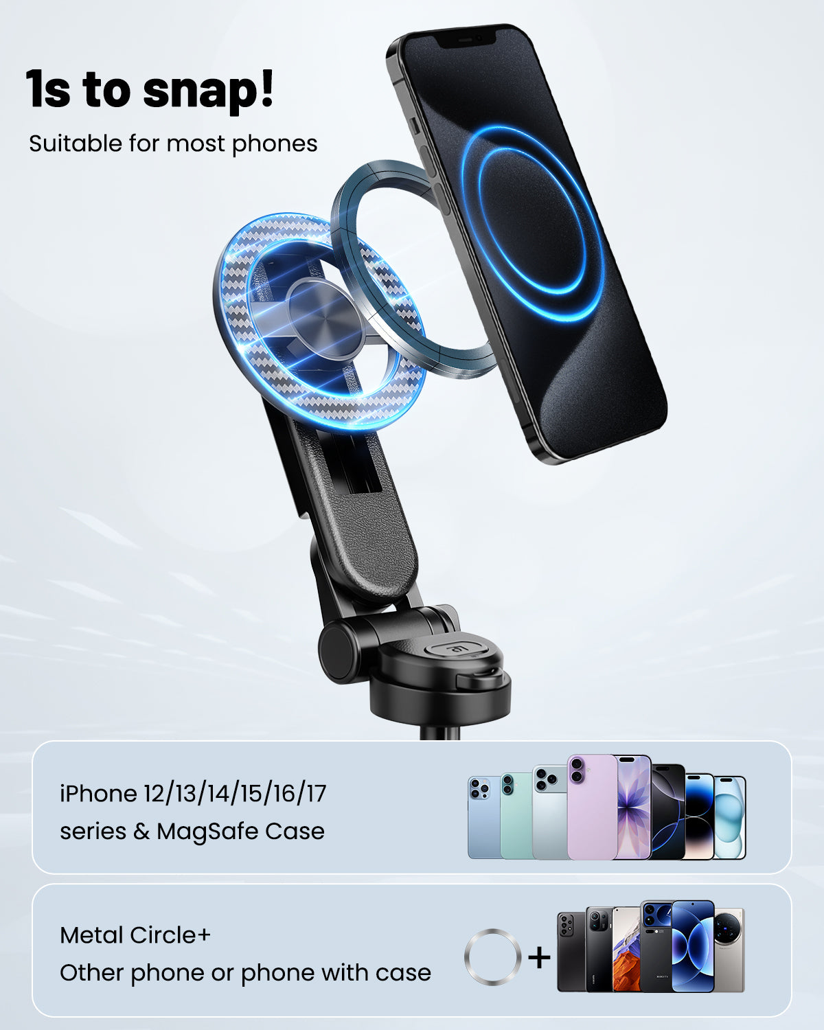 Victiv Magnetic Selfie Stick for iPhone, Mini Portable 4-in-1 Phone Tripod Stand for Filming with Remote, Mag-safe Tripod for iPhone & Android, Suitable for Travel, Selfies, Vlogging, Video Recording(EU)