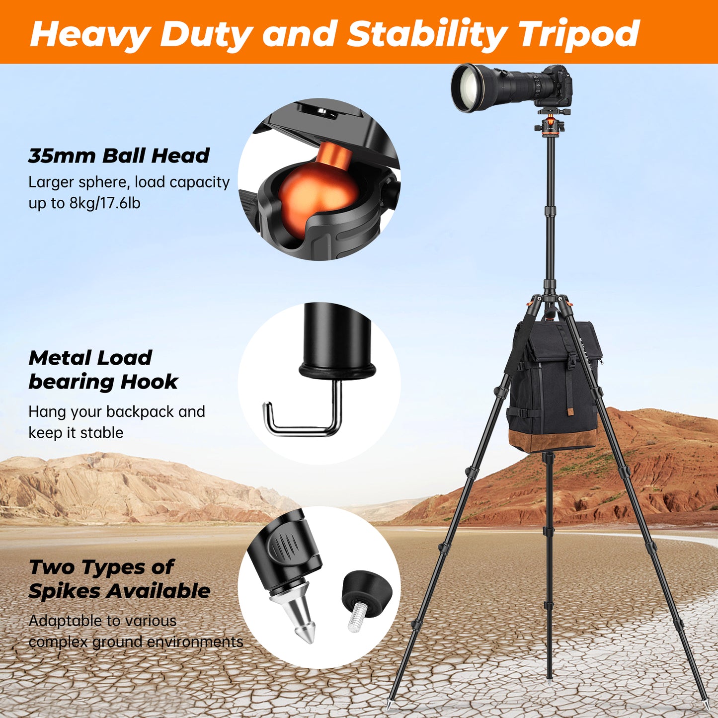 Victiv 78.7"/ 200cm Tall Camera Tripod for Canon Sony Nikon - Aluminum Stand with Monopod and Metal Hook - Compact Travel Design, Max Load 17.6lb/8kg(EU)