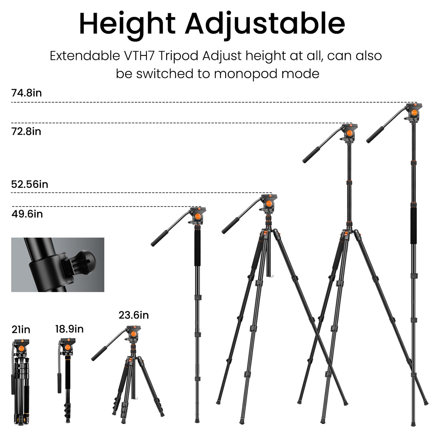 Camera Tripod Stand, 72" Video Tripod with Fluid Head, Heavy Duty Alunimum Professional, 1/4" & 3/8" Screw QR Plate Compatible with Canon Nikon Sony DSLR Camera Camcorder, Max Load 13.2lb(US)