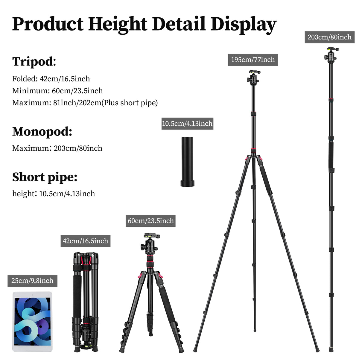 Professional Tripod for Camera, Victiv 81 inch Aluminium Compact Travel Camera Tripod Monopod Heavy Duty with Phone Mount, Compatible with Canon Nikon Sony(us)