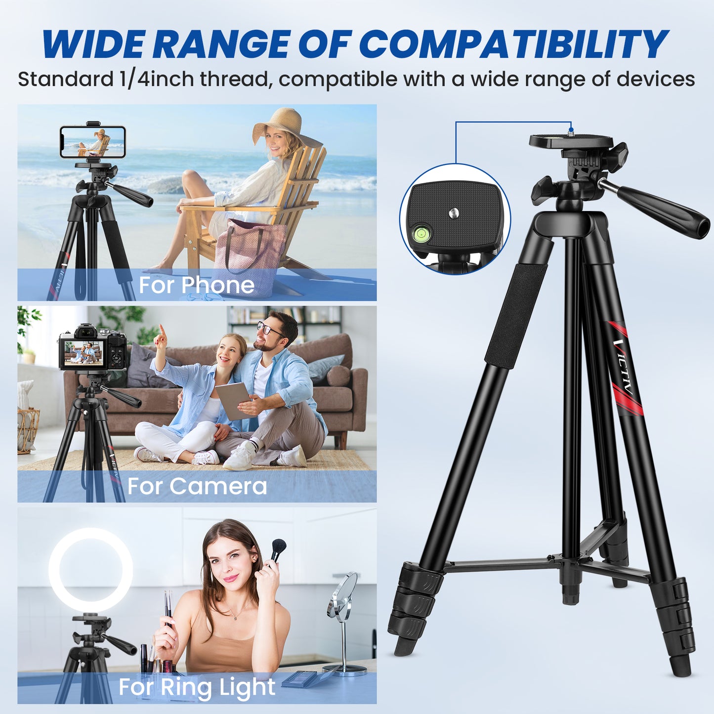 Victiv 64'' Tripod for iPhone, Phone Tripods with Remote and Mobile Phone Stand for Filming, Aluminum Lightweight Travel Tripod for Samsung Smartphone/DSLR/Camera, Portable Extendable Camera Stand(EU)