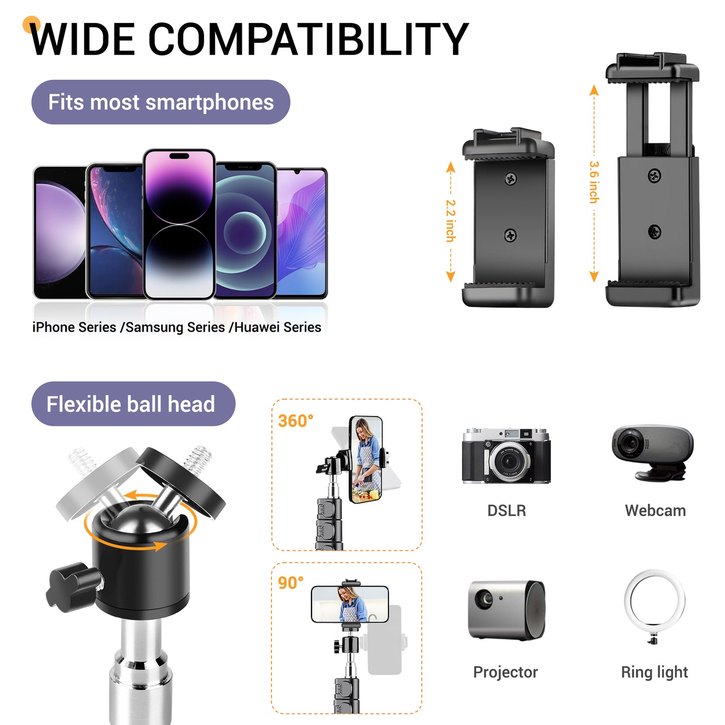 Victiv 88" Tall Tripod for iPhone, Phone Tripods with Gooseneck & Remote and Mobile Phone Stand, Flexible Overhead Tripod iPhone Stand for Filming, Aluminum Tripods for Smartphone/Camera/Ring Light(EU)