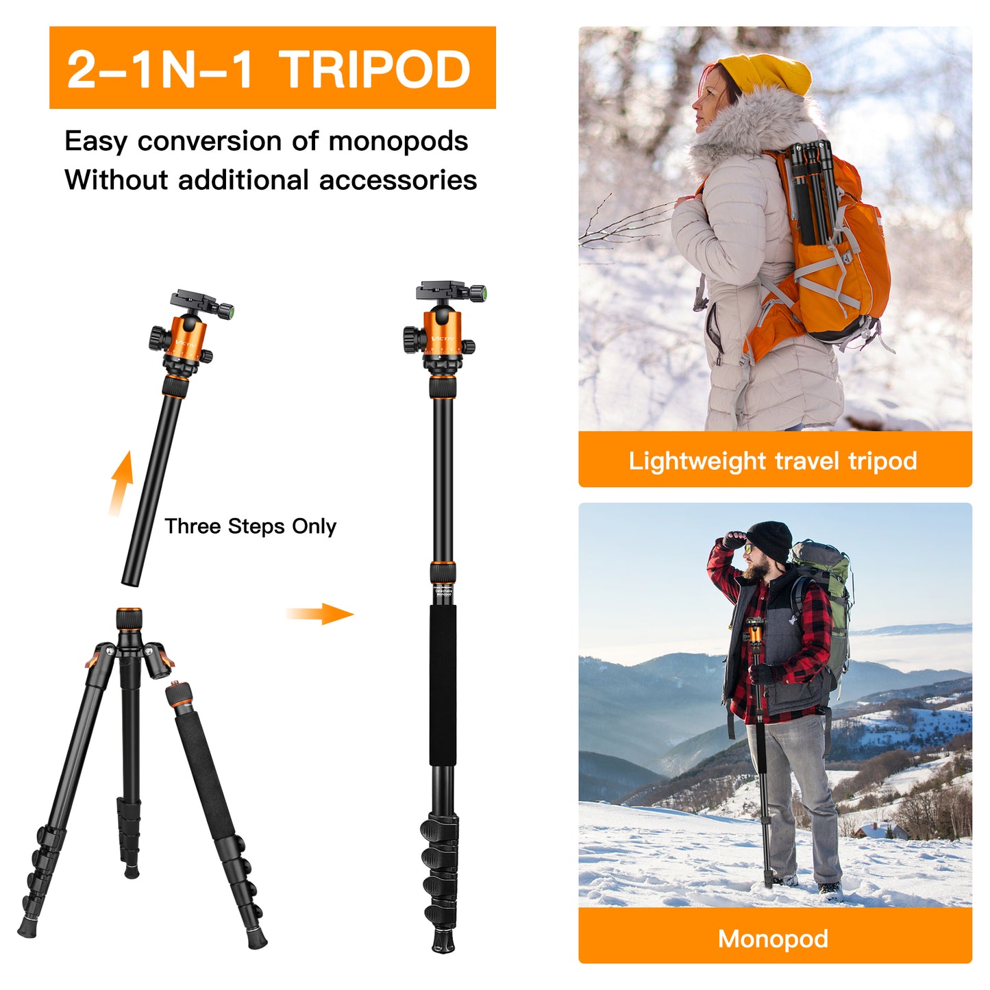 82" Tall Camera Tripod Heavy Duty, Victiv Aluminum DSLR Tripod Monopod for Photography Travel, Professional Camera Stand for Spotting Scope Telescope Binocular（US）