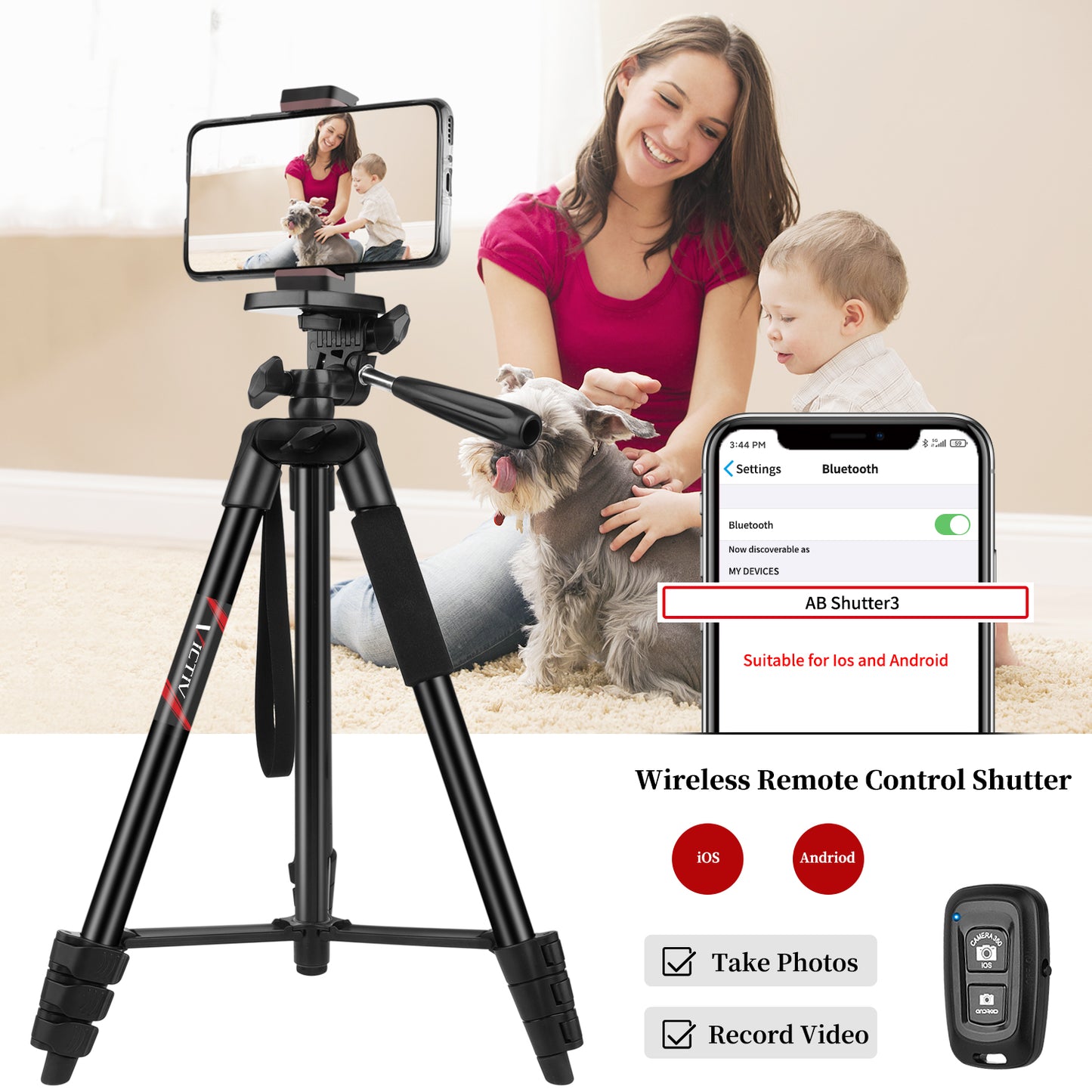 Victiv Phone Tripod, 54" Smartphone Tripod for iPhone, Aluminum Lightweight Portable Camera Tripod Stand for DSLR/Action Camera/Samsung with Phone Holder & Control Remote Shutter