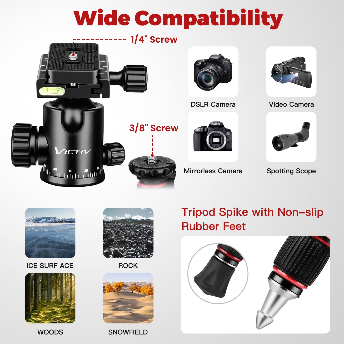 Camera Tripod, 80" Aluminum Heavy Duty Camera Tripod Stand with 360° Ball Head, Phone Holder & Carry Bag, Professional Camera Tripods & Monopods for Camera, Phone, 34lb Max Load(US)