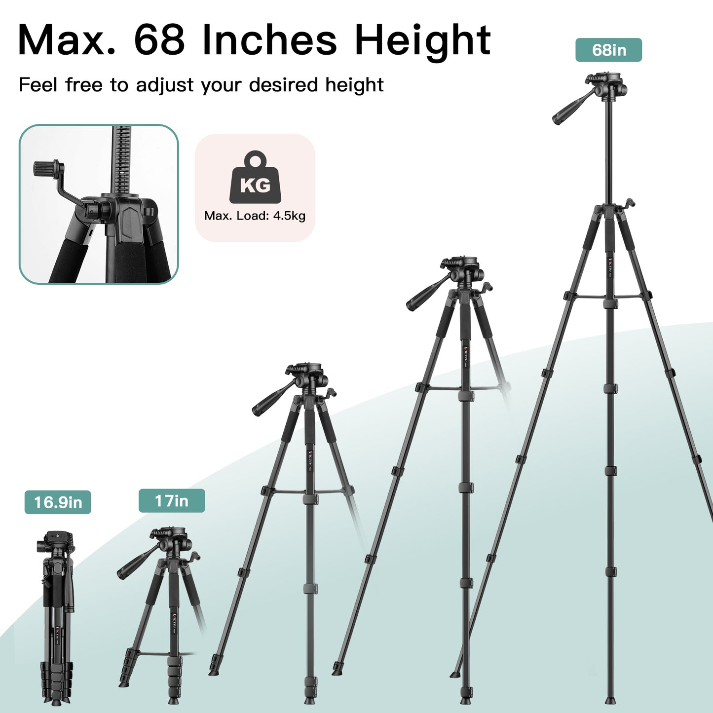 Camera Tripod Stand, 68" Phone Tripod for Tablet with Remote and Holder, Lightweight and Compact Travel Tripod for Canon Sony Camera, Compatible with DSLR, iPhone, iPad(US)