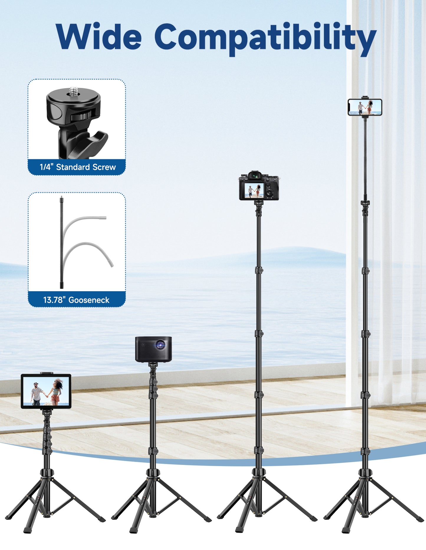 Phone Tripod Stand, 85" Tall Cellphone Tripod for iPhone with Gooseneck Remote, Flexible Portable Phone Stand for Recording, Compatible with iPhone 14 13 12 pro Android Camera（US)）