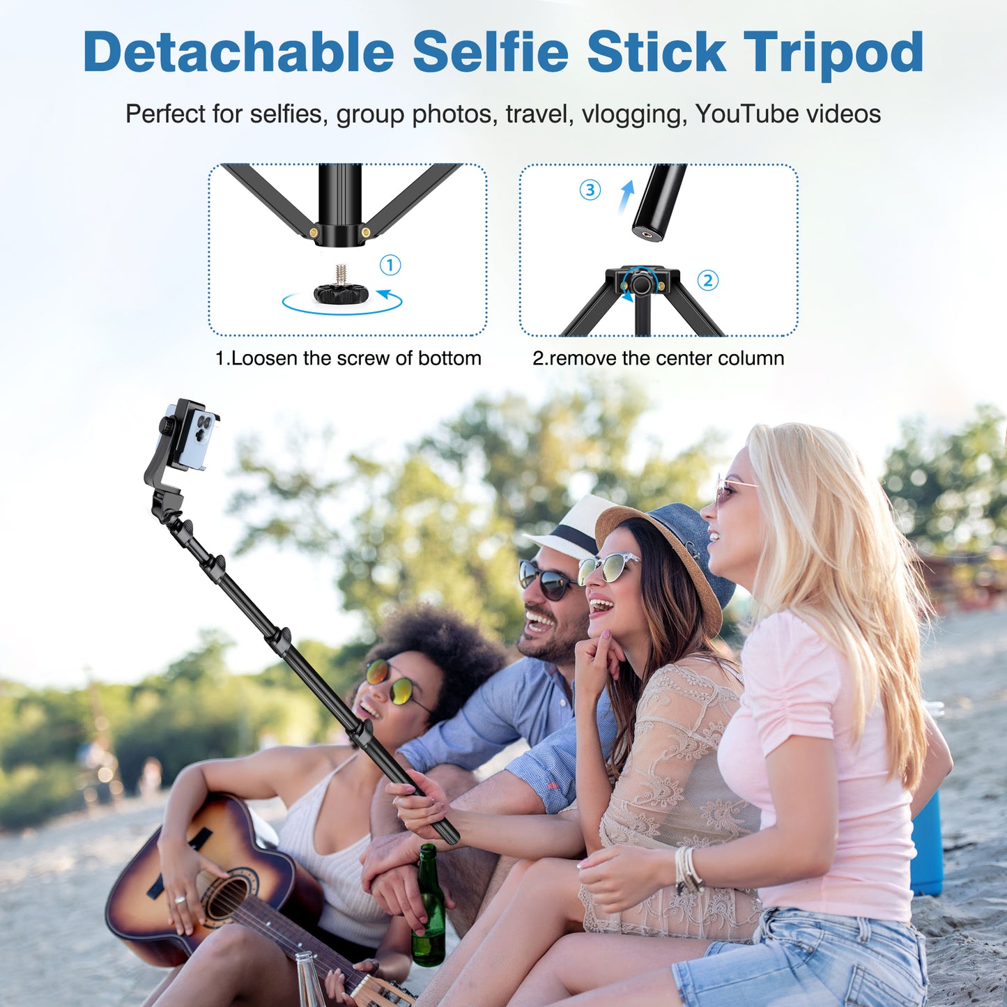70" Phone Tripod with Remote & Holder, Portable Cell Phone Stand, Selfie Stick for Video Recording, Compatible with iPhone 14/13 Pro Max/Android/Camera（US)）