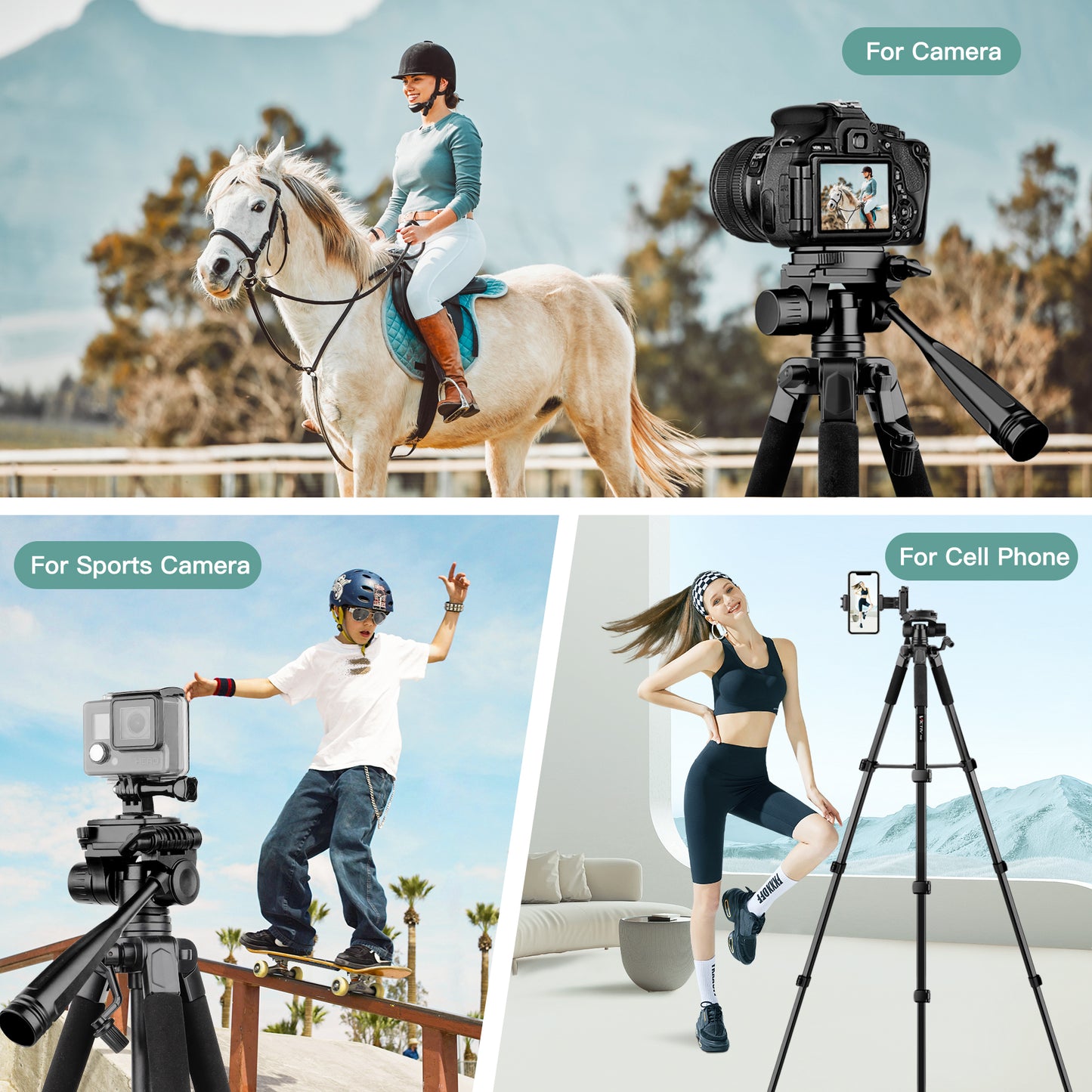 Victiv 67.7" Camera Tripod, Camera Stand Lightweight Tripod for Smartphone with Detachable Head, Portable Travel DSLR Tripod for Canon/Nikon/Sony/Fuji（EU）