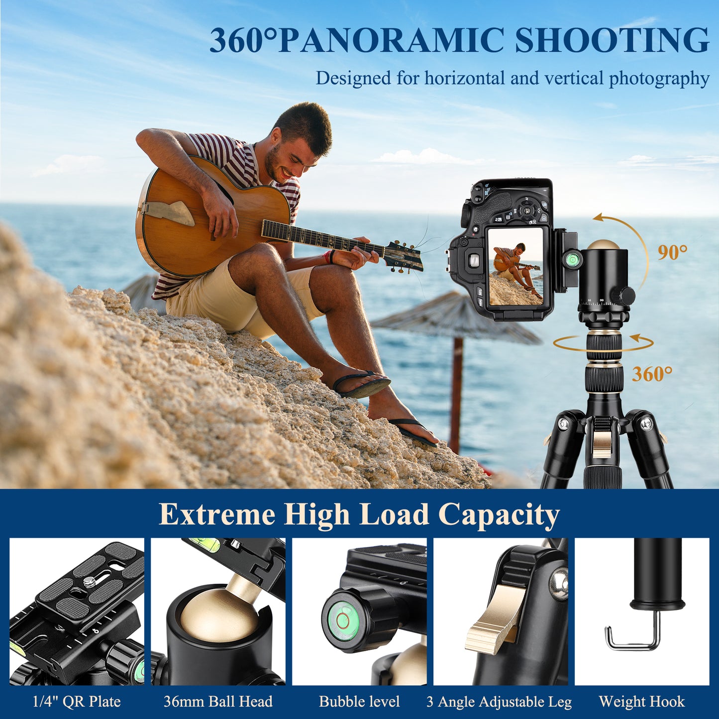 77" Aluminum Camera Tripods & Monopods, Victiv Compact Travel Tripod for Camera DSLR, Spotting Scope,Telescope, Binoculars, Porfessional Heavy Duty Camera Tripod Stand for Photography Video Recording(GOLDEN US)