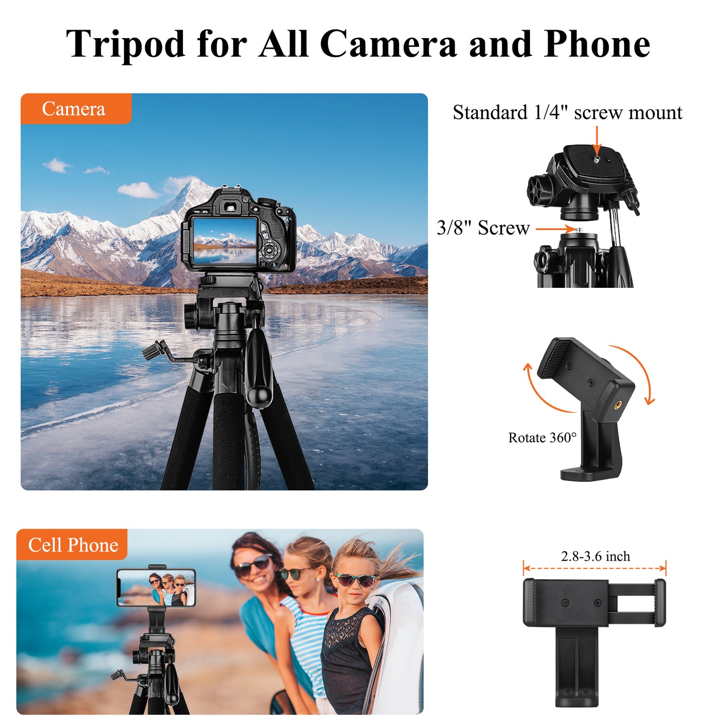 Victiv Tripod 74-Camera-Tripod for Cell Phone, Aluminum Professional Heavy Duty Camera Tripod Stand, Tripod for Camera DSLR SLR with Carry Bag, Compatible with Canon Nikon iPhone(US)