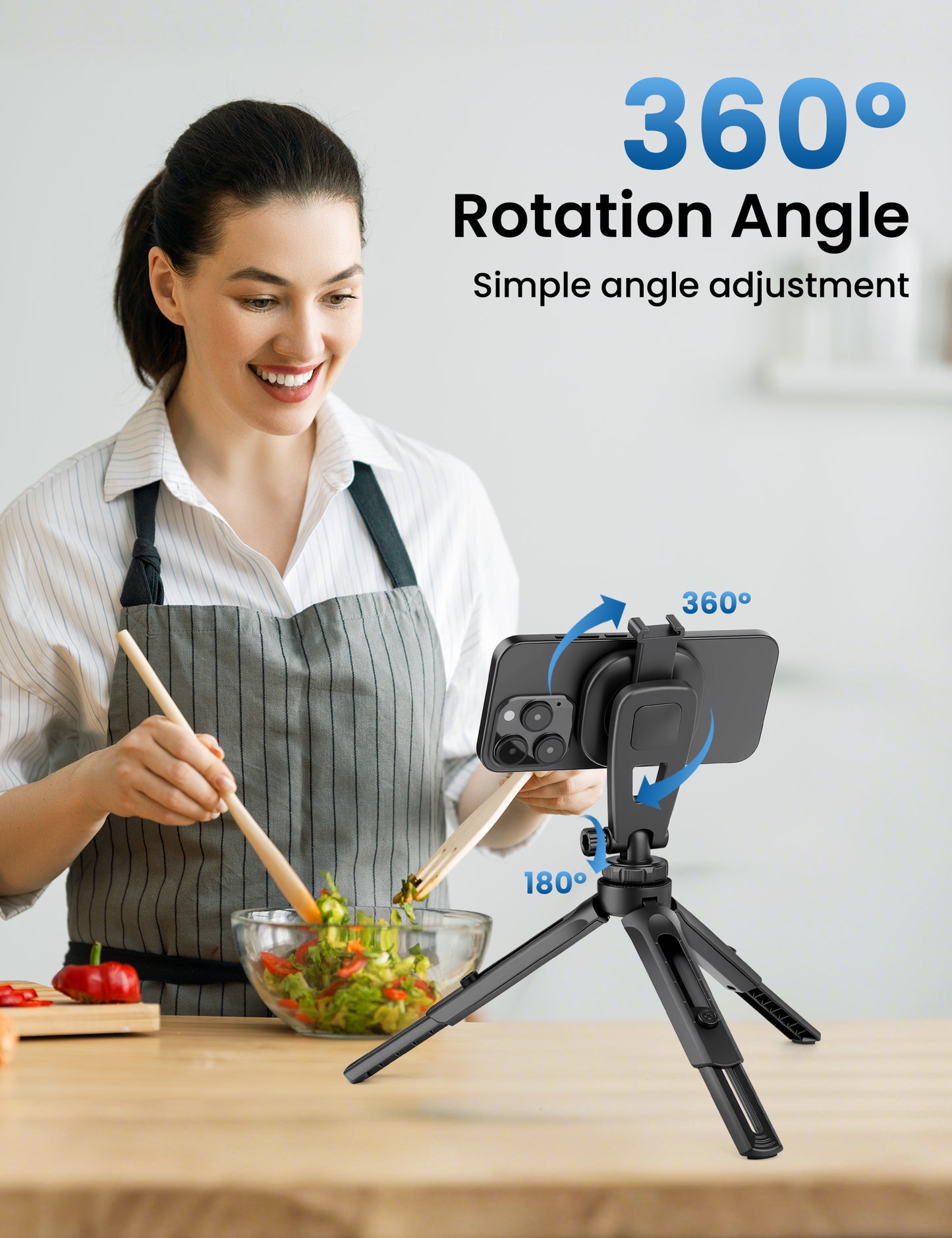 Magnetic Phone Tripod Stand with Cold Shoe, Mini Tripod for iPhone Magsafe, Compact Desk & Travel Cell Phone Stand with Adjustable Phone Holder, Lightweight and Portable for iPhone/Android