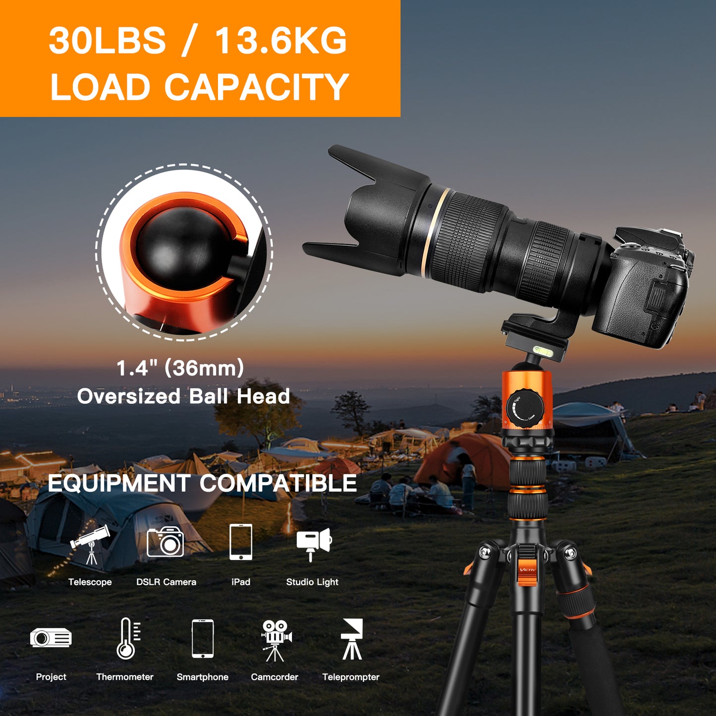 82" Tall Camera Tripod Heavy Duty, Victiv Aluminum DSLR Tripod Monopod for Photography Travel, Professional Camera Stand for Spotting Scope Telescope Binocular（US）