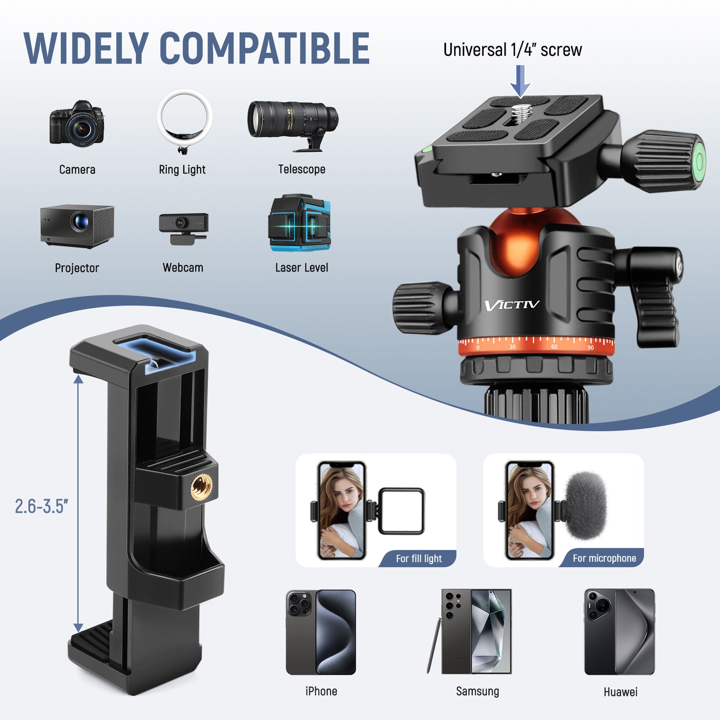 Victiv 78"/ 198cm Camera Tripod for Canon Sony Nikon, DSLR Tripod Lightweight with Monopod for Travel, Compact Tripods with Ball Head and Phone Holder, Tall Camera Stand Max Load 8kg(EU)