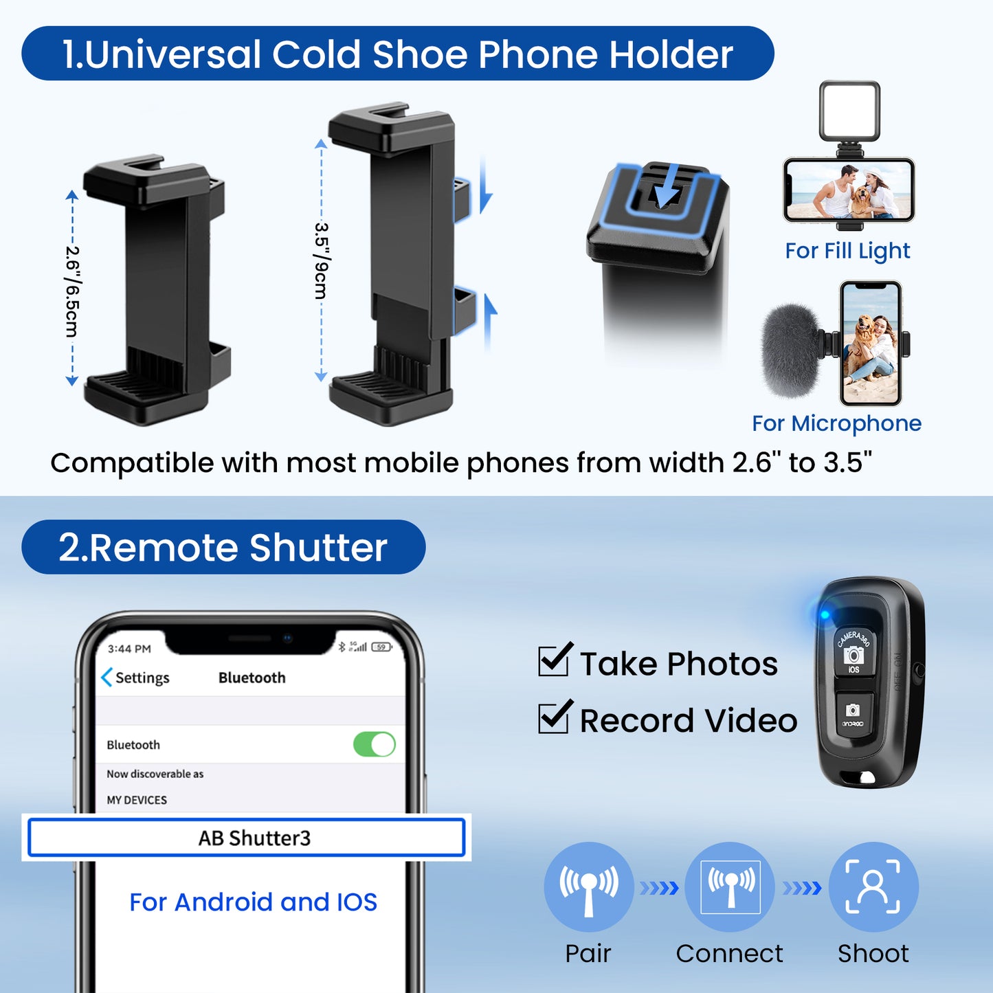 Victiv 64'' Tripod for iPhone, Phone Tripods with Remote and Mobile Phone Stand for Filming, Aluminum Lightweight Travel Tripod for Samsung Smartphone/DSLR/Camera, Portable Extendable Camera Stand(EU)