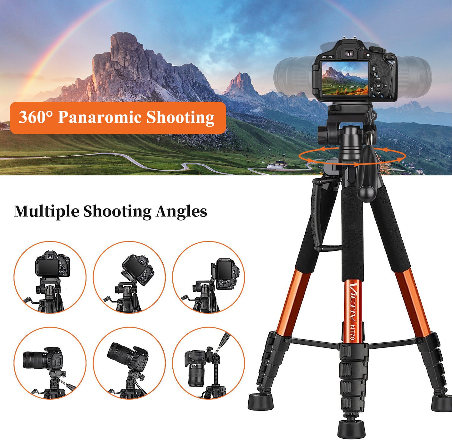 Victiv Tripod 74-Camera-Tripod for Cell Phone, Aluminum Professional Heavy Duty Camera Tripod Stand, Tripod for Camera DSLR SLR with Carry Bag, Compatible with Canon Nikon iPhone(US)