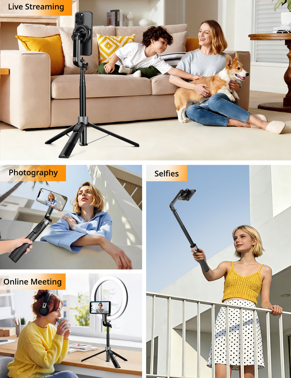 Magnetic Phone Tripod, 70" Selfie Stick Tripod for iPhone Magsafe with Rechargeable Remote & 2 in 1 Magnetic Holder, Portable Cellphone Stand for Recording Travel, Compatible with iPhone and Android-P67