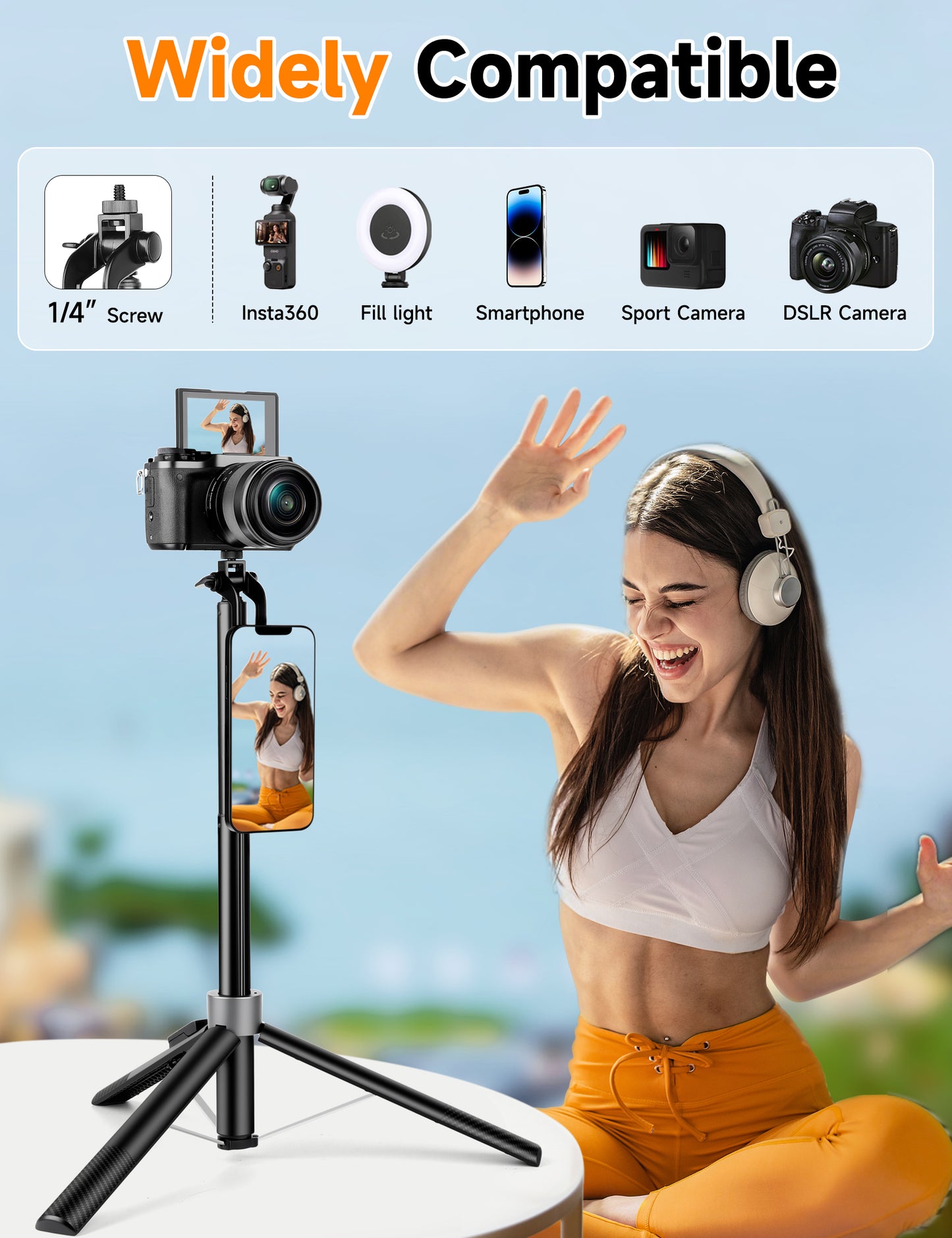 Magnetic Phone Tripod, 70" Selfie Stick Tripod for iPhone Magsafe with Rechargeable Remote & 2 in 1 Magnetic Holder, Portable Cellphone Stand for Recording Travel, Compatible with iPhone and Android-P67