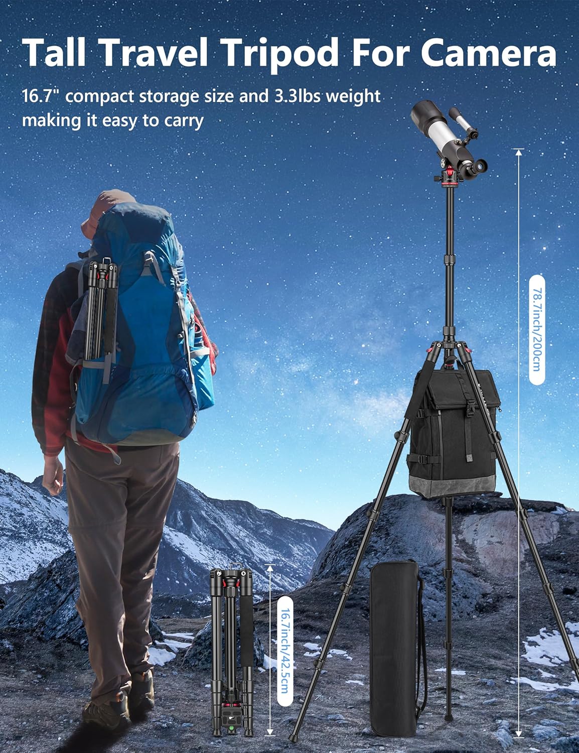 Victiv 78" Aluminium Camera Tripod for DSLR, Spotting Scope, Telescope, Binoculars, Professional Heavy Duty Camera Tripod Stand for Photography Video Recording