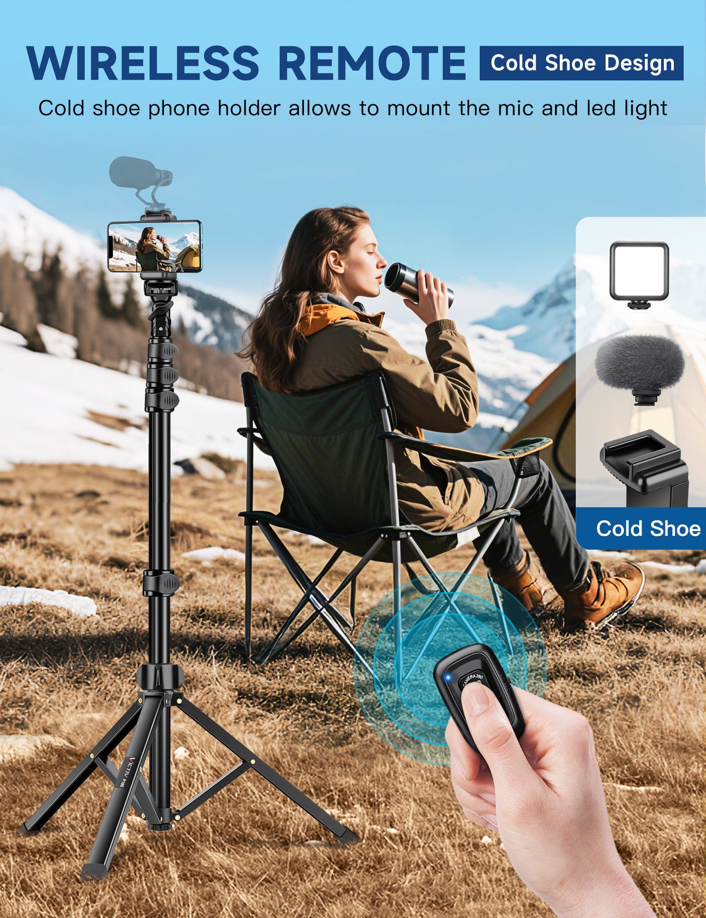 Phone Tripod Stand, 85" Tall Cellphone Tripod for iPhone with Gooseneck Remote, Flexible Portable Phone Stand for Recording, Compatible with iPhone 14 13 12 pro Android Camera（US)）