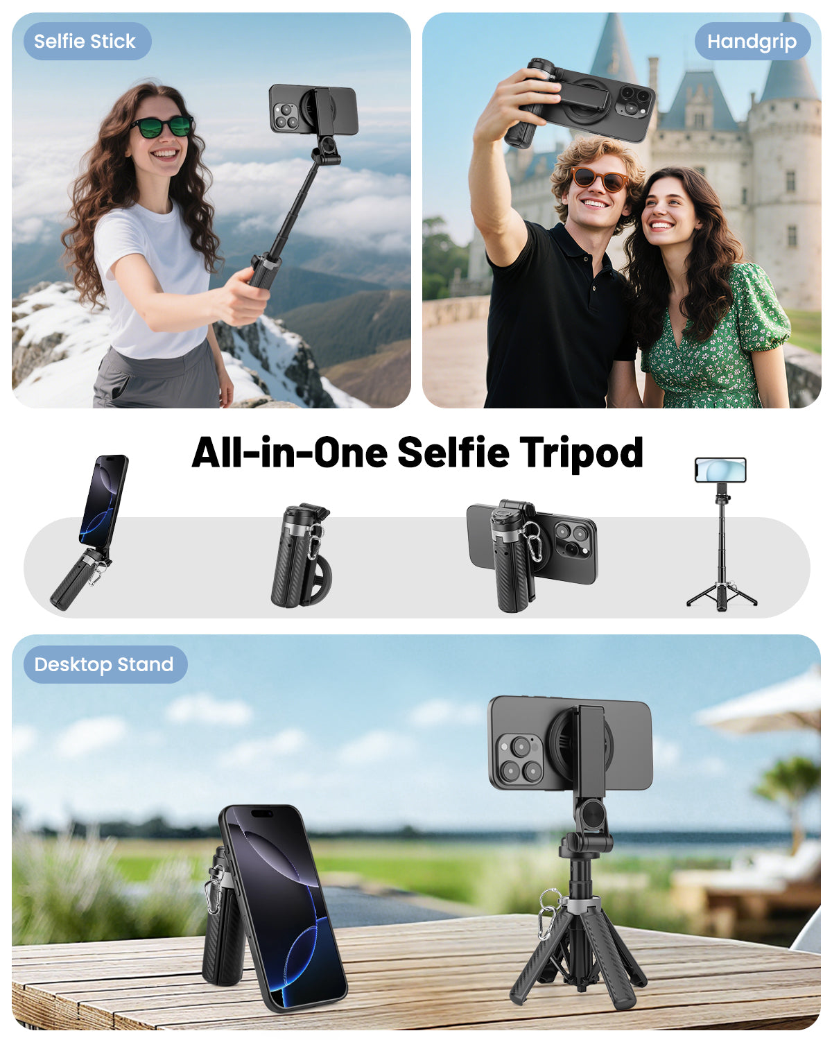 Victiv Magnetic Selfie Stick for iPhone, Mini Portable 4-in-1 Phone Tripod Stand for Filming with Remote, Mag-safe Tripod for iPhone & Android, Suitable for Travel, Selfies, Vlogging, Video Recording(EU)