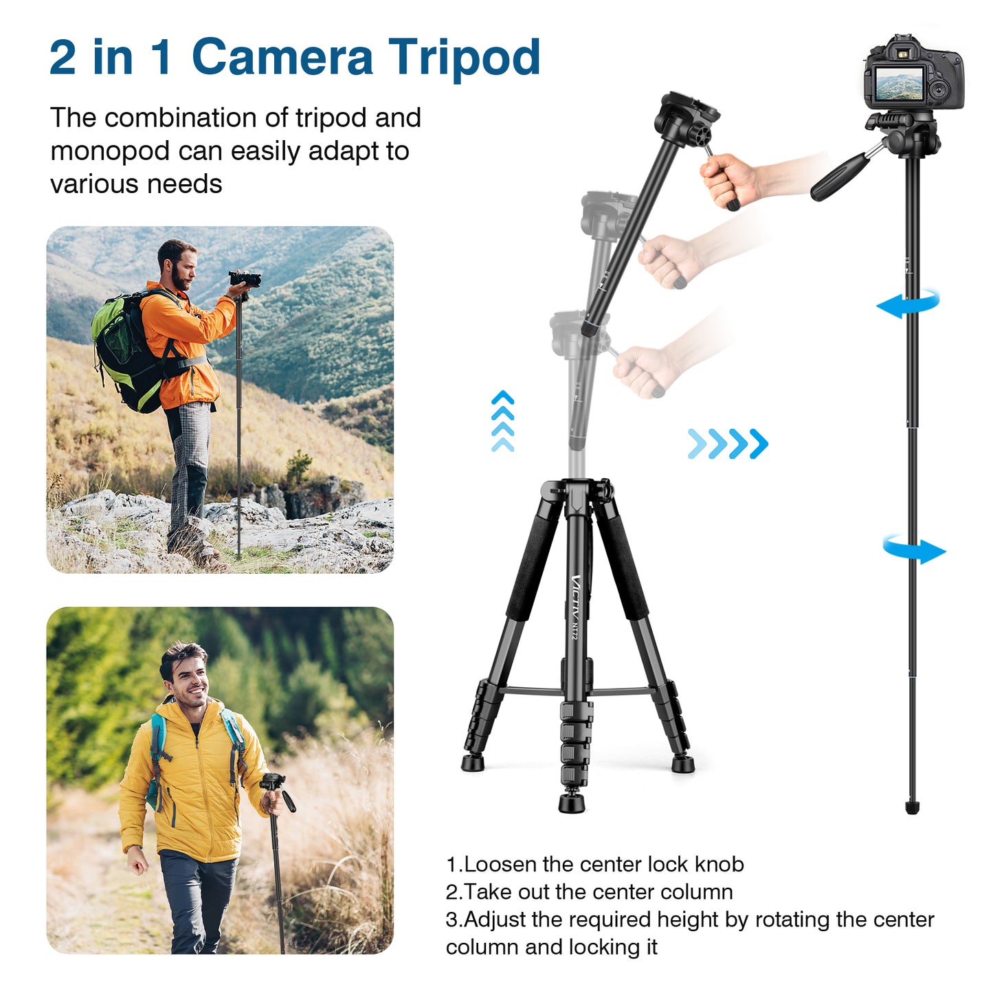 Tripod for Camera, 72" Tall Camera Tripod Monopod with Remote, Professional Heavy Duty Compact Camera Stand for Phone,DSLR, Spotting Scope, Telescope, Binocular(BLACK US))