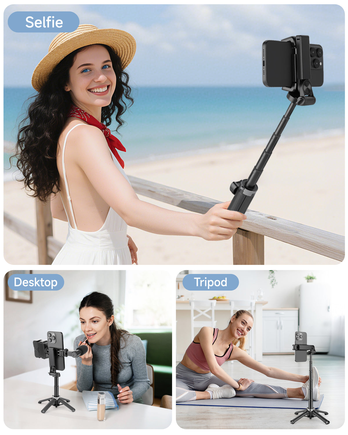 Victiv Mini Selfie Stick Tripod for iPhone, Desktop Phone Tripod Stand for Filming 3-in-1 with Remote, Portable Smartphone Selfie Stick for Travel/Content Creation/Vlog, Compatible with iPhone&Android(EU)