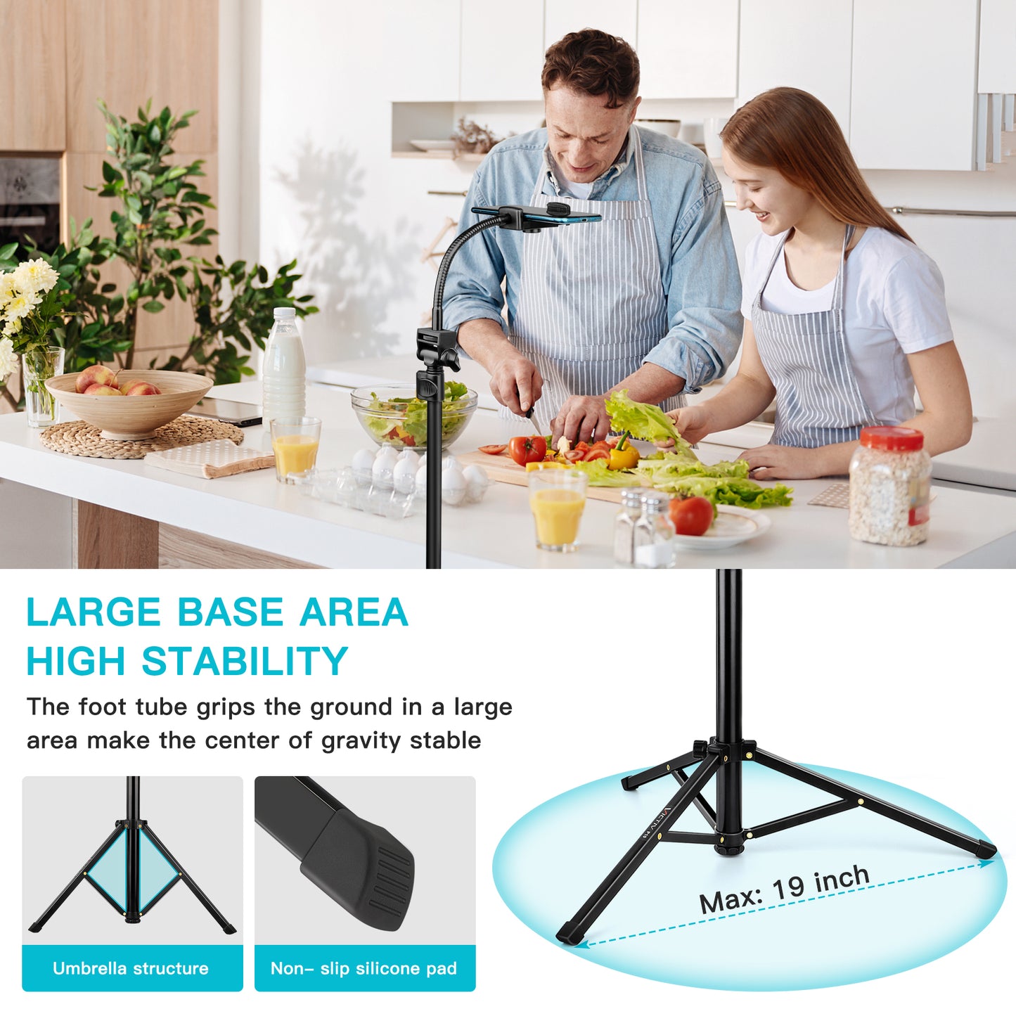 74" Flexible Phone Tripod, Tall Cell Phone Tripod with Adjustable Gooseneck & Remote, Portable Camera Cellphone Stand for Video Recording, Compatible with iPhone Android