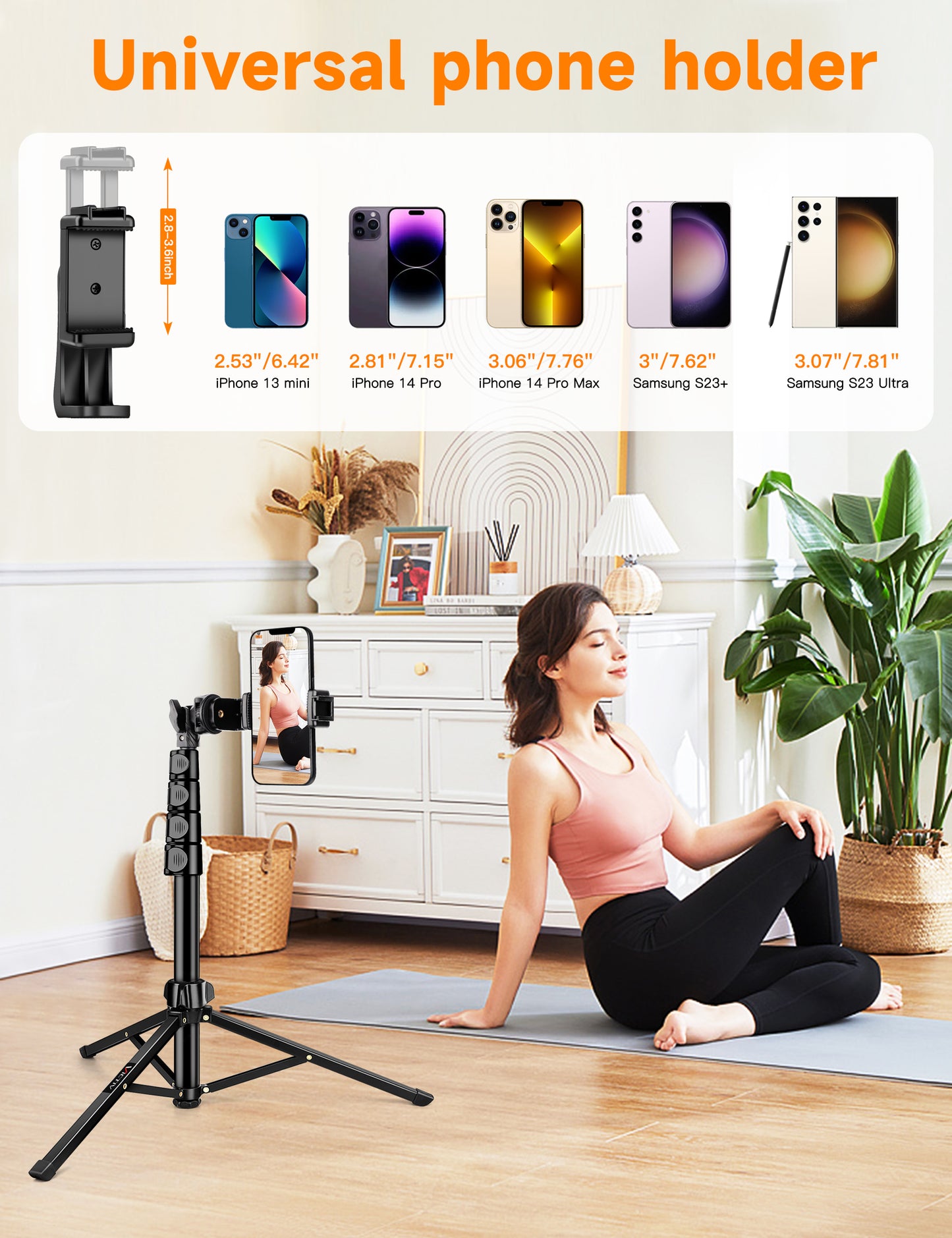 Phone Tripod, 71" Portable Cellphone Tripod Stand with Remote & Phone Holder, Camera Stand for iPhone, Compatible with Camera iPhone/Android Smartphone/Gopro(US))
