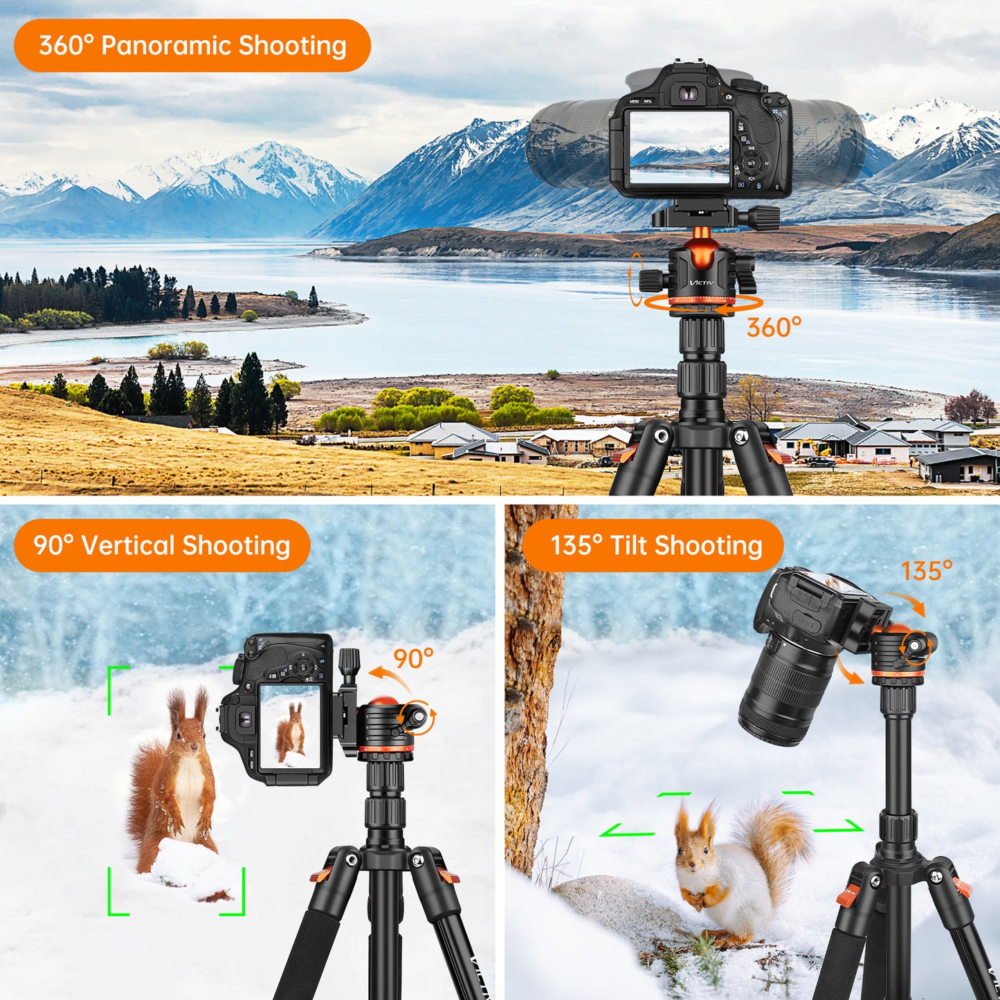 Victiv 78.7"/ 200cm Tall Camera Tripod for Canon Sony Nikon - Aluminum Stand with Monopod and Metal Hook - Compact Travel Design, Max Load 17.6lb/8kg(EU)