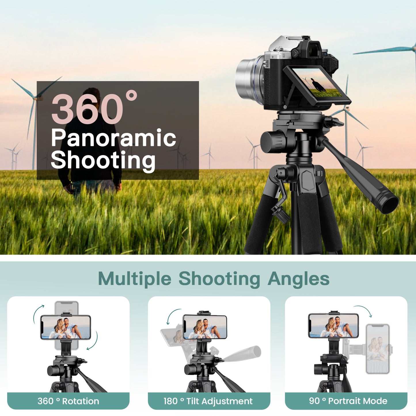 Victiv 67.7" Camera Tripod, Camera Stand Lightweight Tripod for Smartphone with Detachable Head, Portable Travel DSLR Tripod for Canon/Nikon/Sony/Fuji（EU）