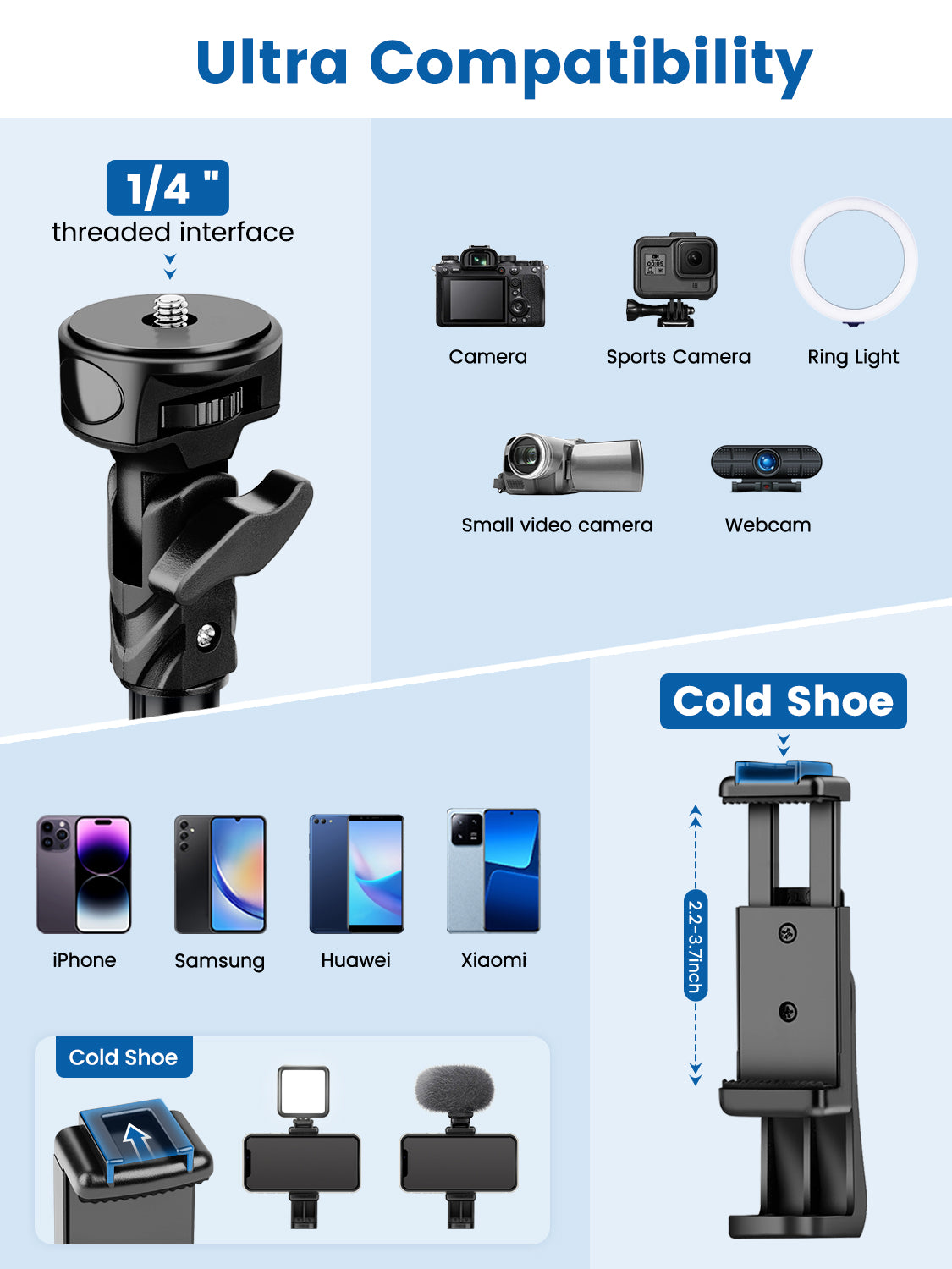 Phone Tripod, 72" Camera Stand Tripod with Remote and Phone Holder, Stable & Adjustable Tall, Suit for iPhone/Digital Camera(US)