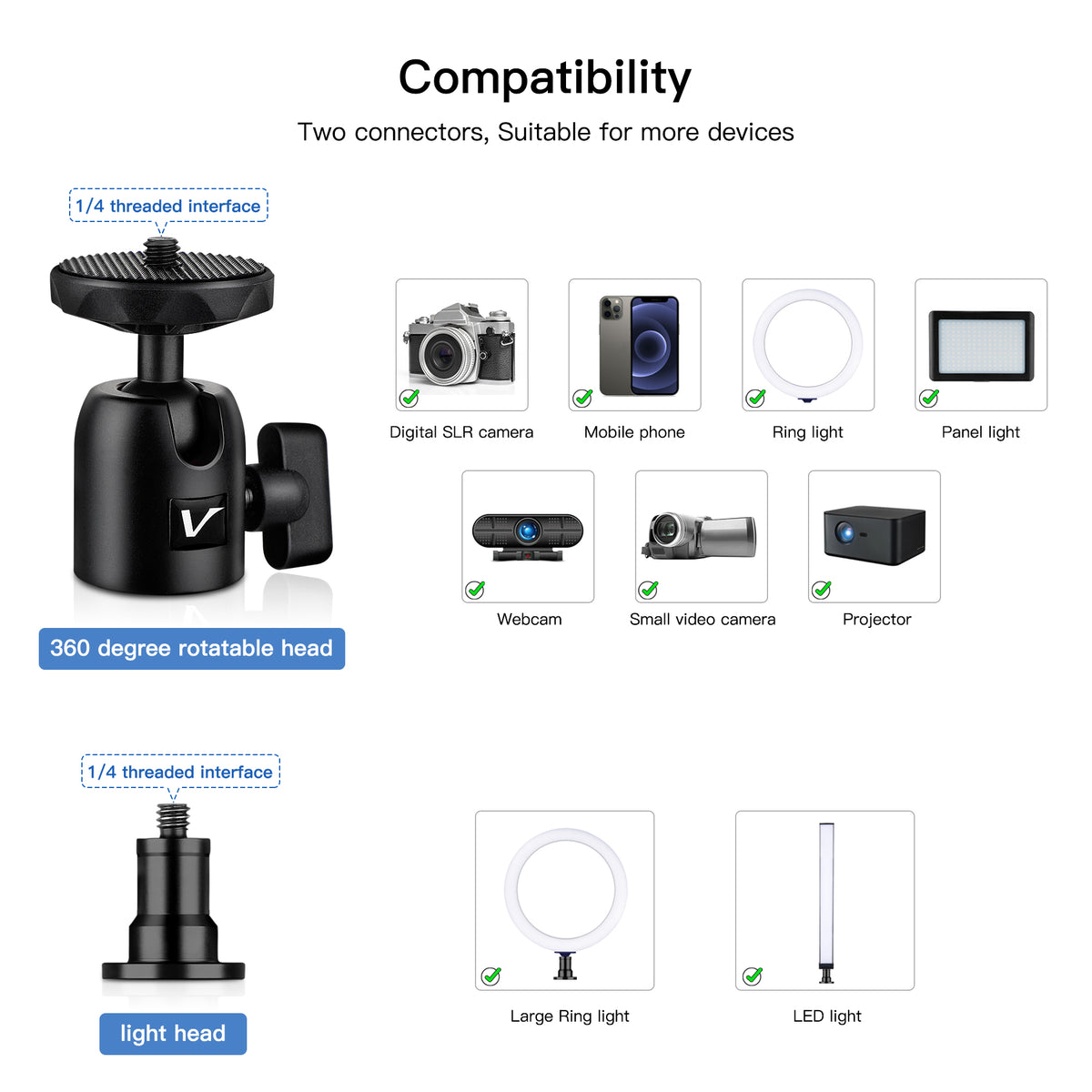 Victiv Camera Desk Mount, 14.5-41.3" Adjustable Aluminum Table Stand, C-stand Tabletop Light Stand with 1/4" Ball Heads for Smartphones/Camera/Webcam/Ring Light- Black(EU