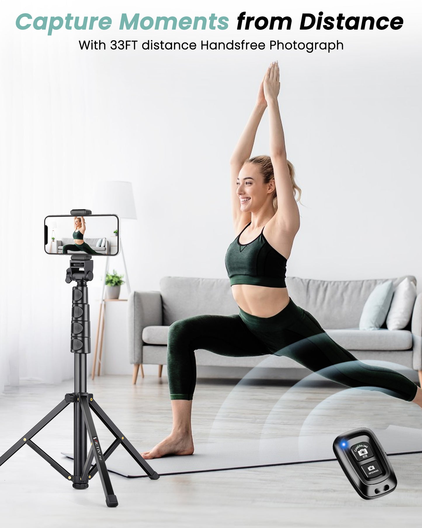 Victiv 77.5" Tall Tripod for Smartphone, Overhead Phone Tripod Stand with Flexible Gooseneck Compatible with iPhone 17/16/15/14/13/12, Portable Aluminum Selfie Stick Camera Tripod for Travel Vlogging(EU)