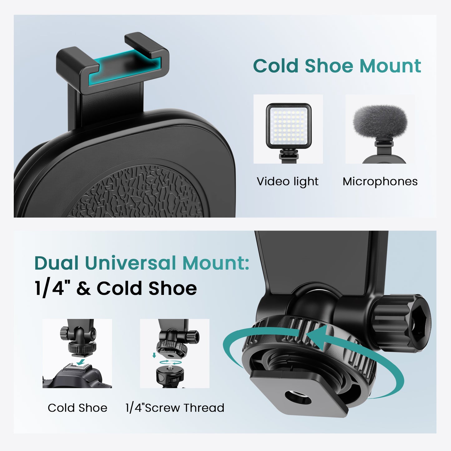 Victiv Magnetic Phone Tripod Mount with Cold Shoe, Adjustable iPhone Tripod Holder Adapter with 1/4” Screw, Camera Phone Mount for iPhone, Camera, Tripods(us)