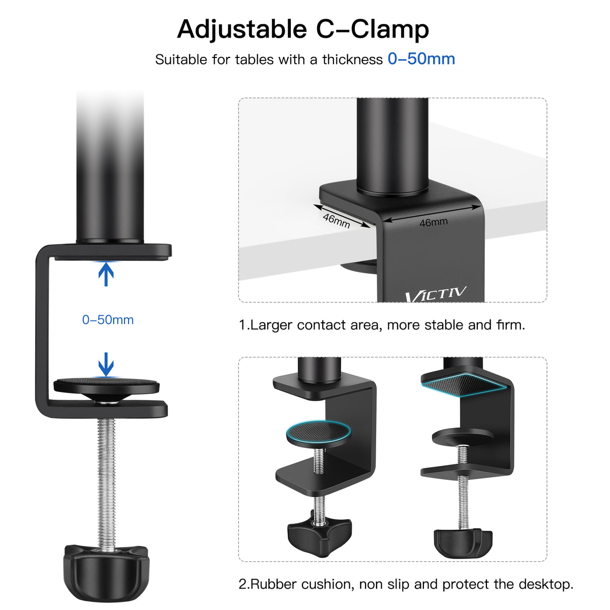 Victiv Camera Desk Mount, 14.5-41.3" Adjustable Aluminum Table Stand, C-stand Tabletop Light Stand with 1/4" Ball Heads for Smartphones/Camera/Webcam/Ring Light- Black(EU