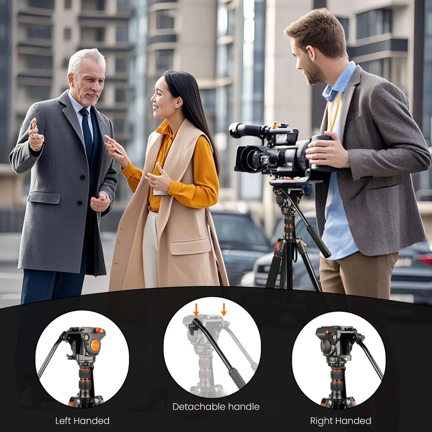 Camera Tripod Stand, 72" Video Tripod with Fluid Head, Heavy Duty Alunimum Professional, 1/4" & 3/8" Screw QR Plate Compatible with Canon Nikon Sony DSLR Camera Camcorder, Max Load 13.2lb(US)